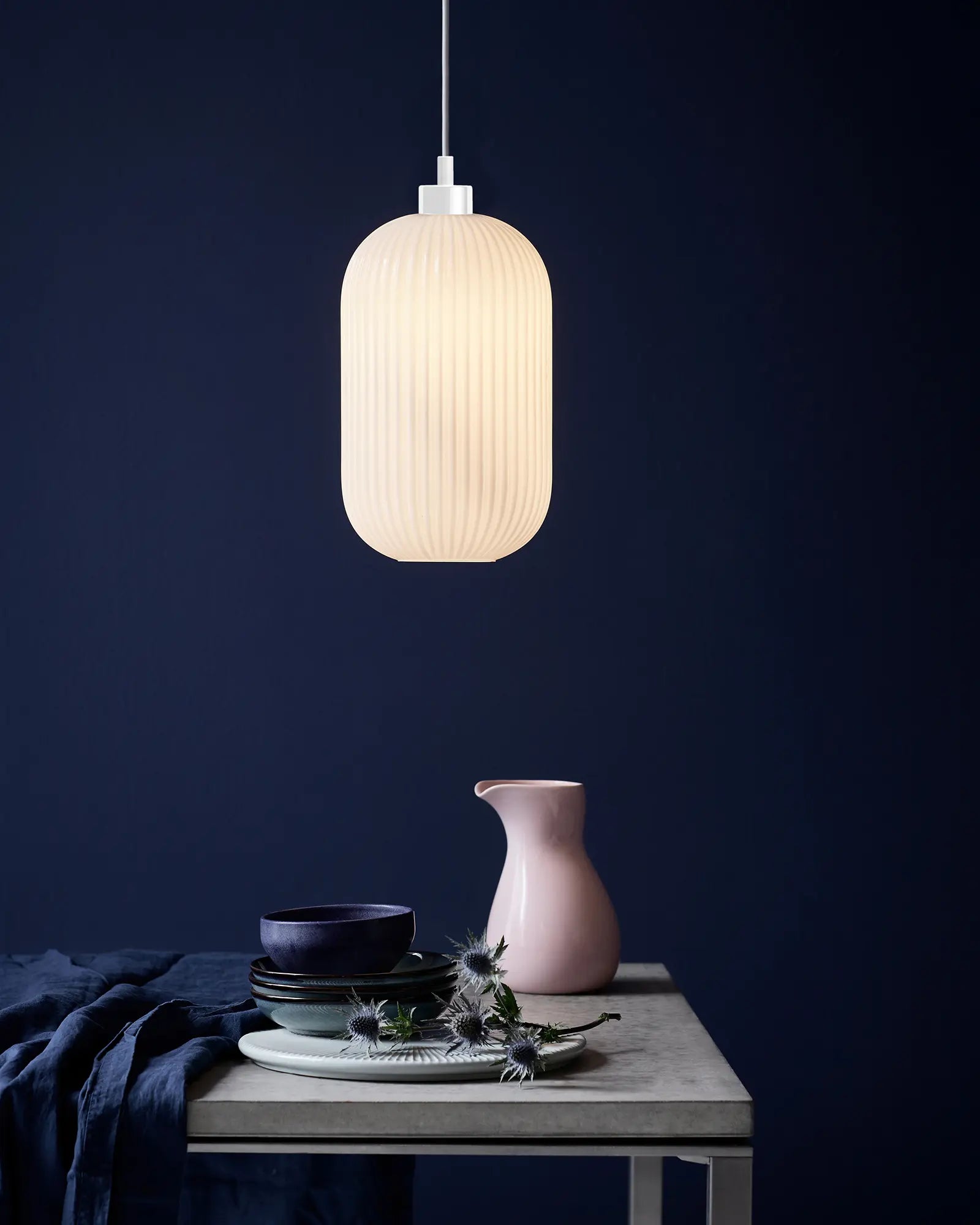 Milford opal glass and white pendant light Oriental lantern style 20 over a coffee table