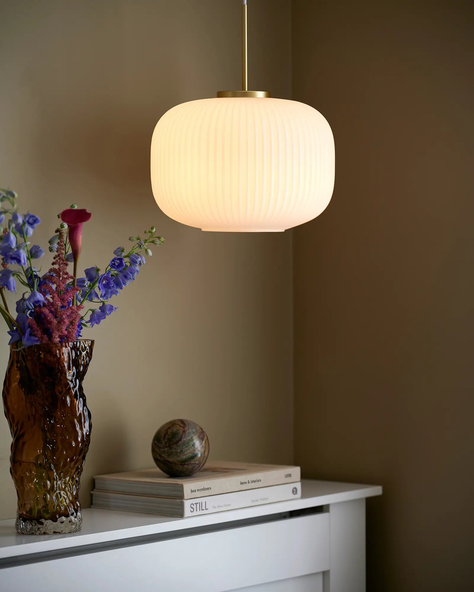 Milford pendant light with brass stem