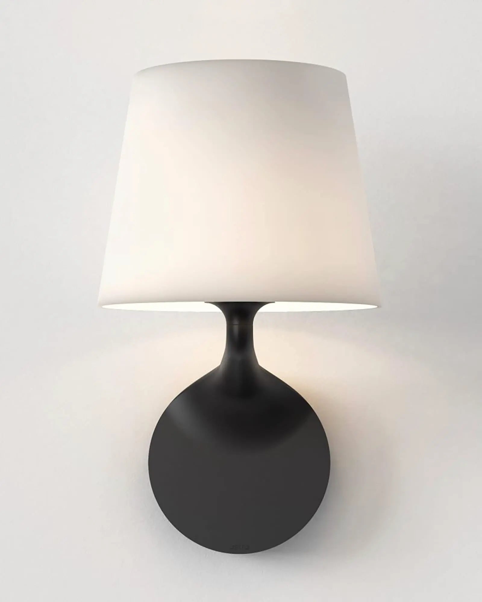 Millie contemporary curvy bathroom wall light with metal body and glass shade black front