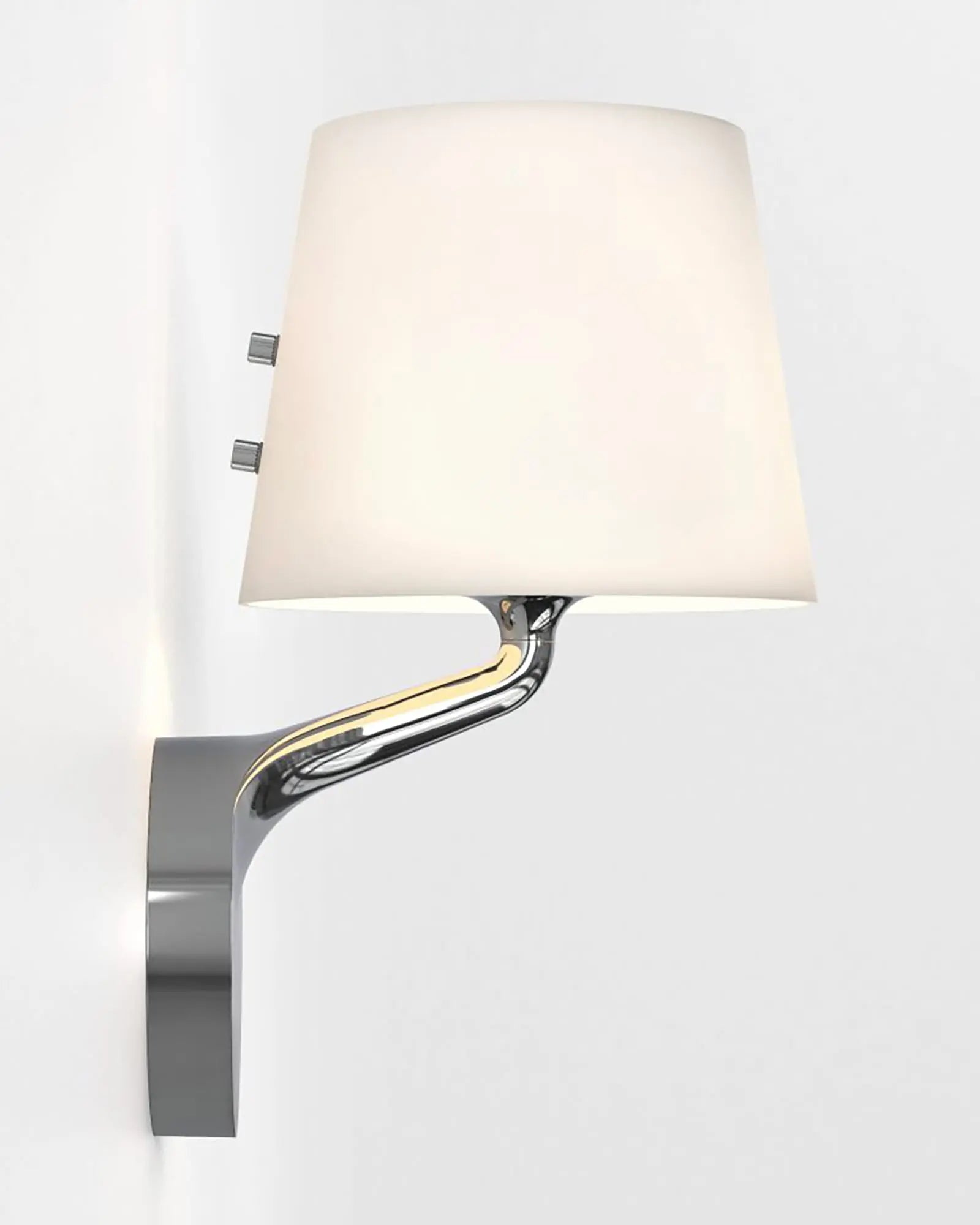 Millie contemporary curvy bathroom wall light with metal body and glass shade chrome side