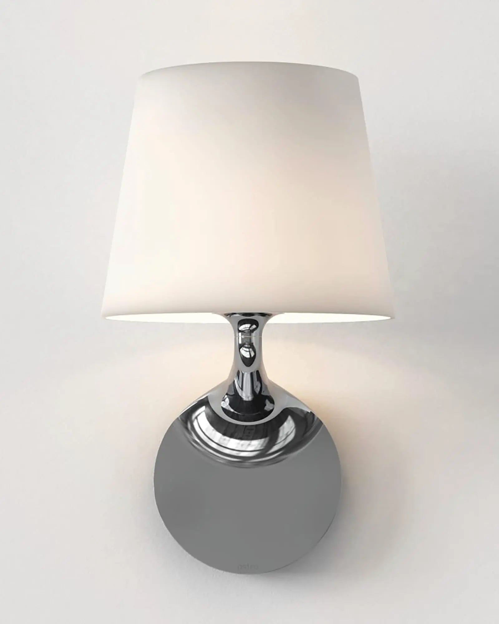 Millie contemporary curvy bathroom wall light with metal body and glass shade chrome front