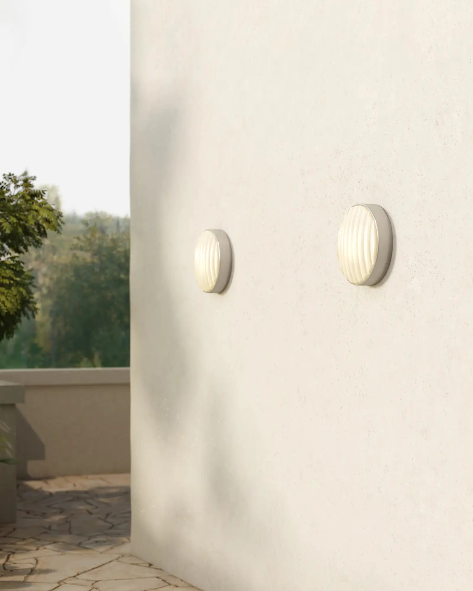 Montreal round wall and ceiling light cluster on exterior wall