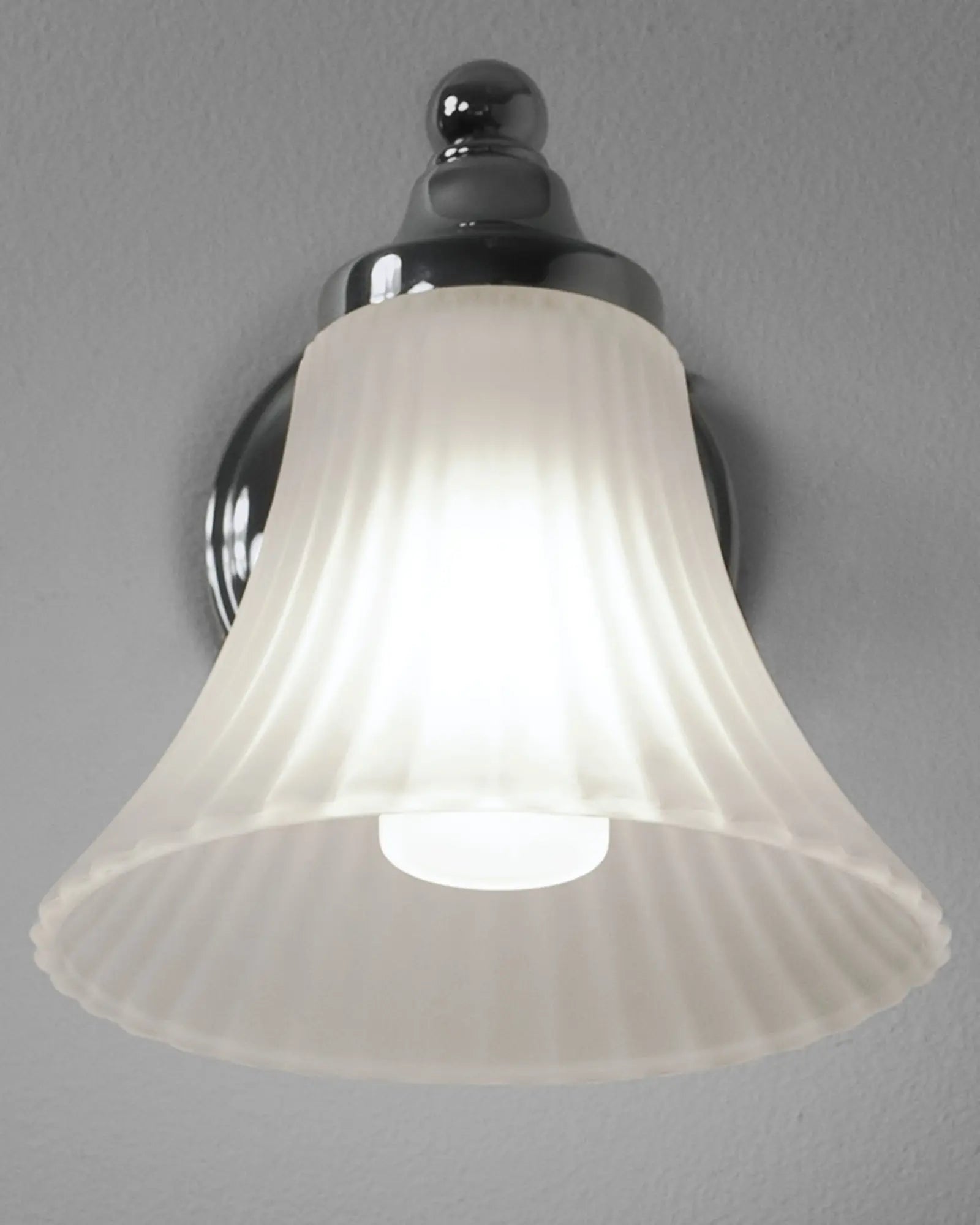 Nena Classic bathroom wall light with chrome short gooseneck stem and opal glass shade front