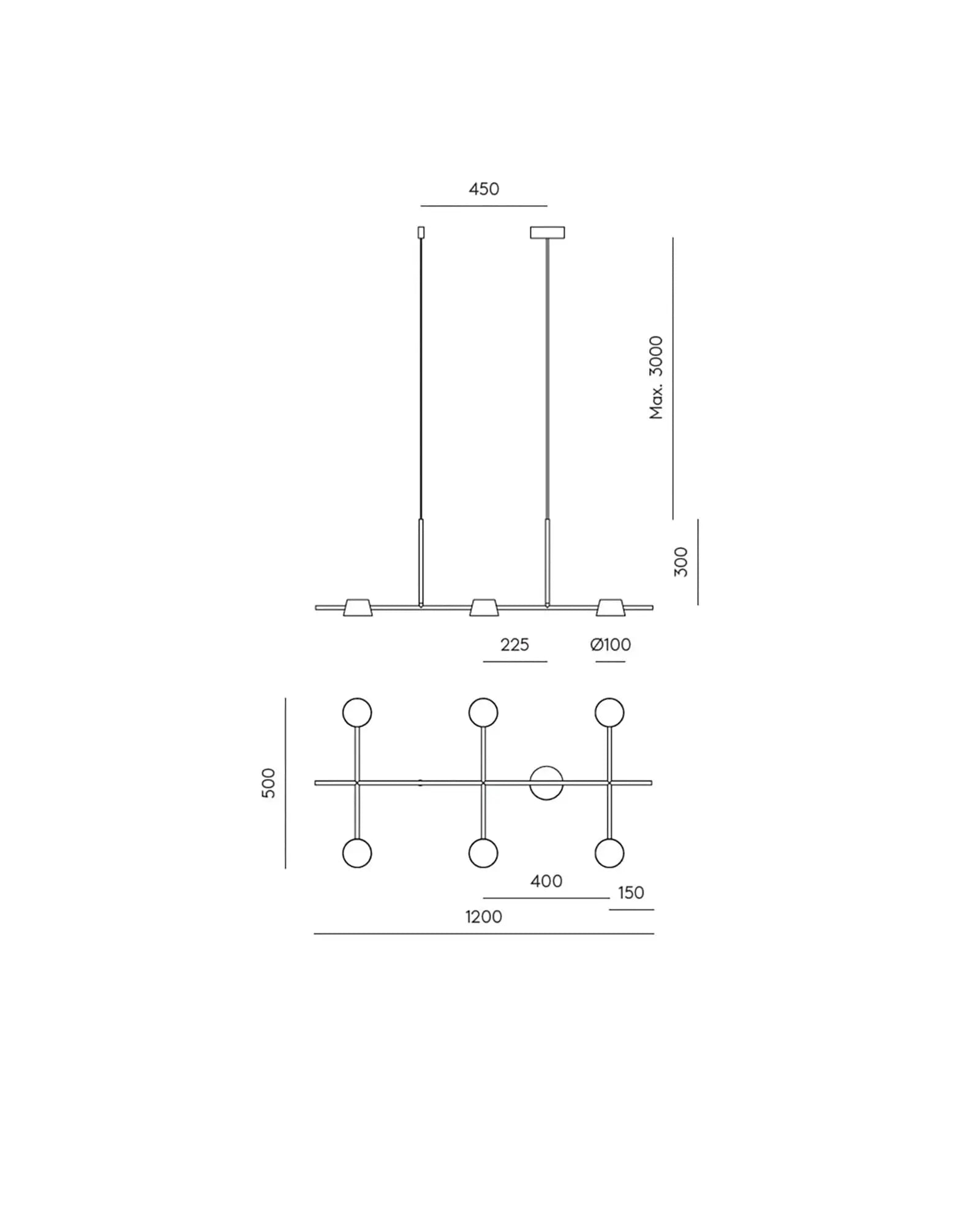 Nera 6 Lights contemporary linear pendant light sizes
