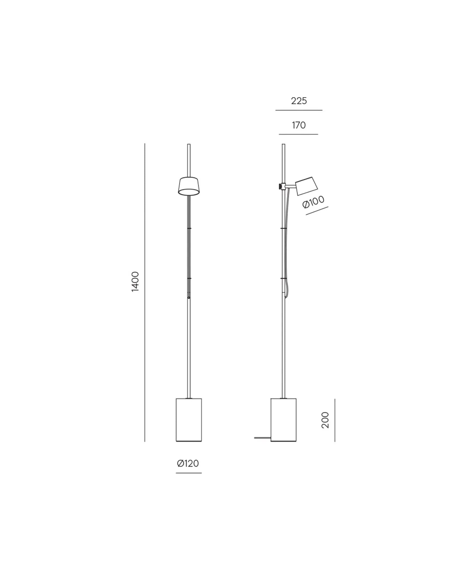 Nera Floor Lamp contemporary adjustable head all black sizes