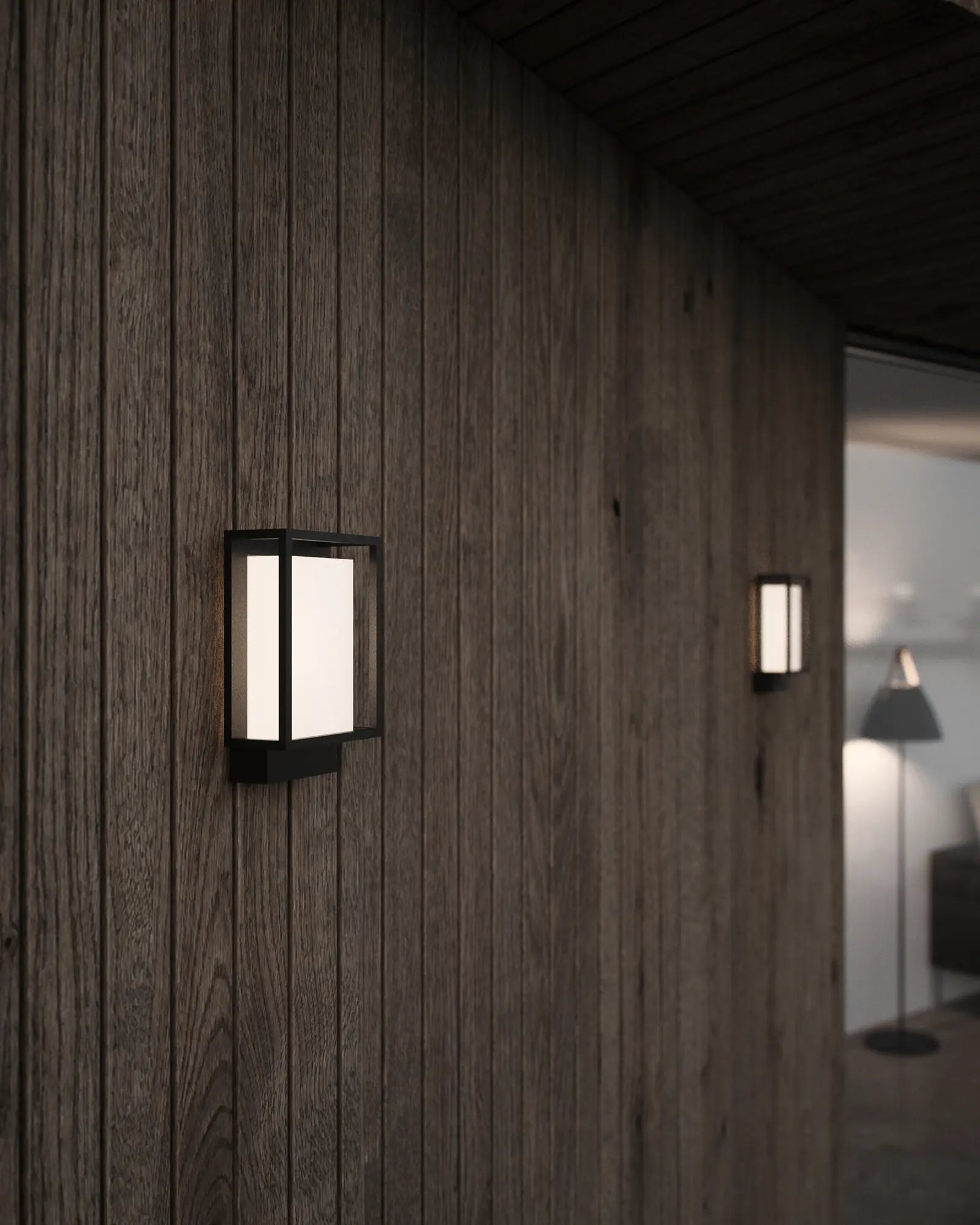 Nestor modern Scandinavian outdoor wall light on cladded wall