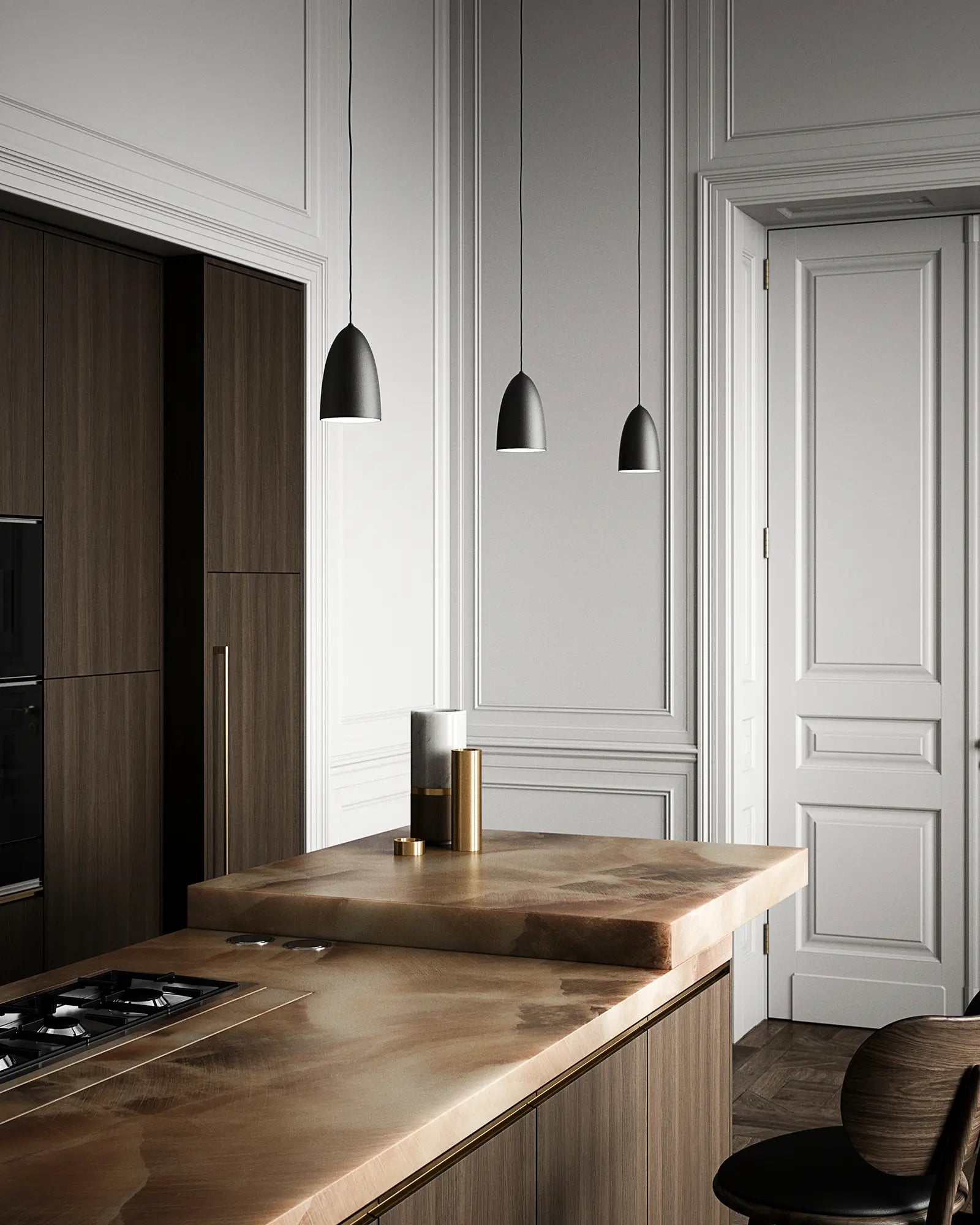 Nexus Scandinavian minimal pendant light black cluster above a kitchen island