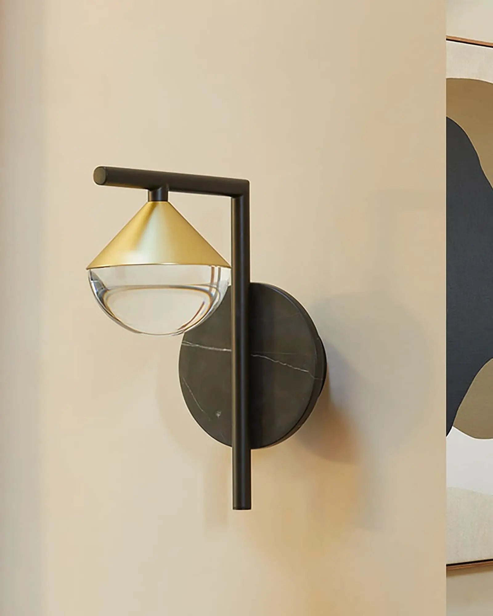 Nino contemporary pendant light with brass and glass shade