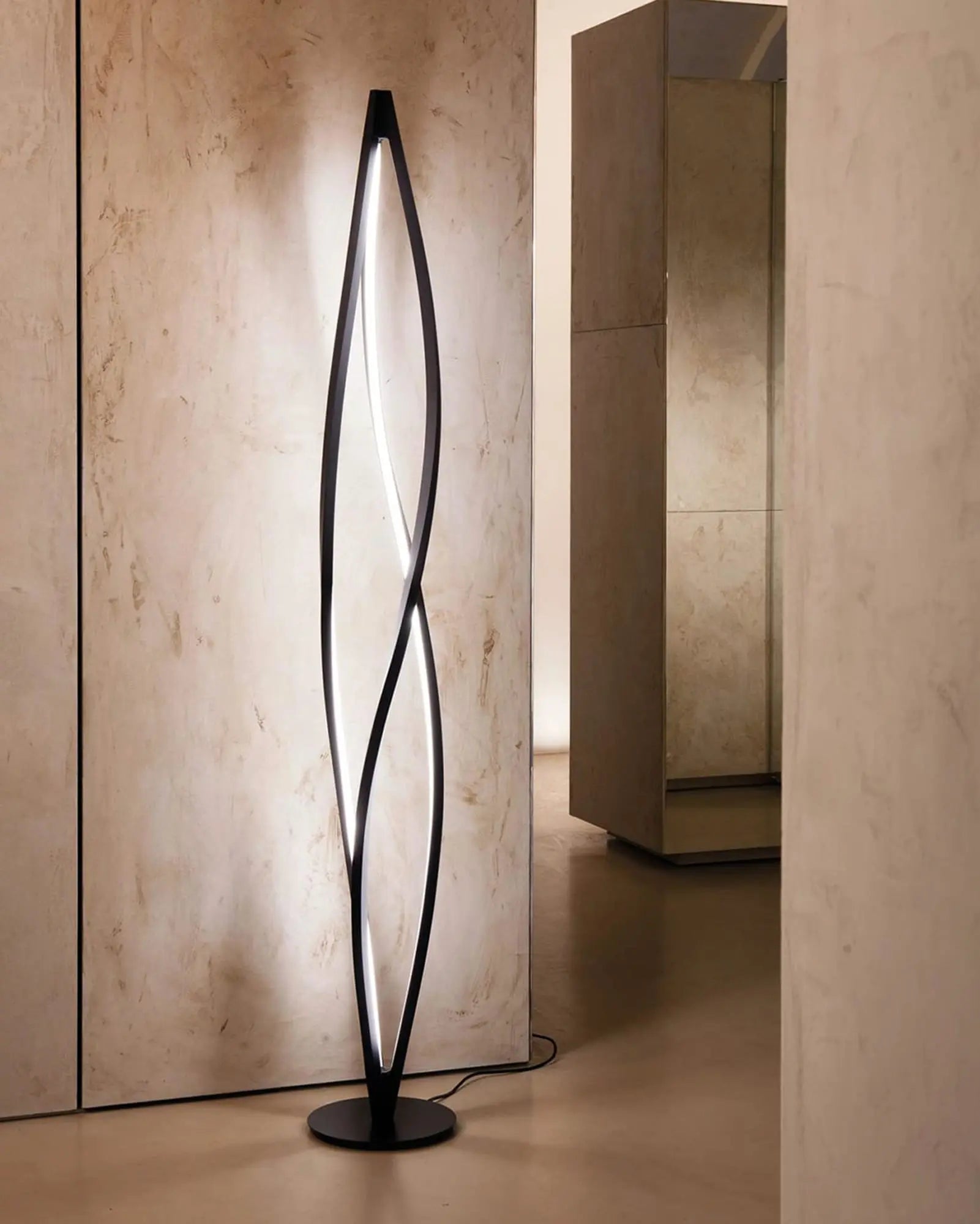 In the wind contemporary tall LED floor lamp near a door frame