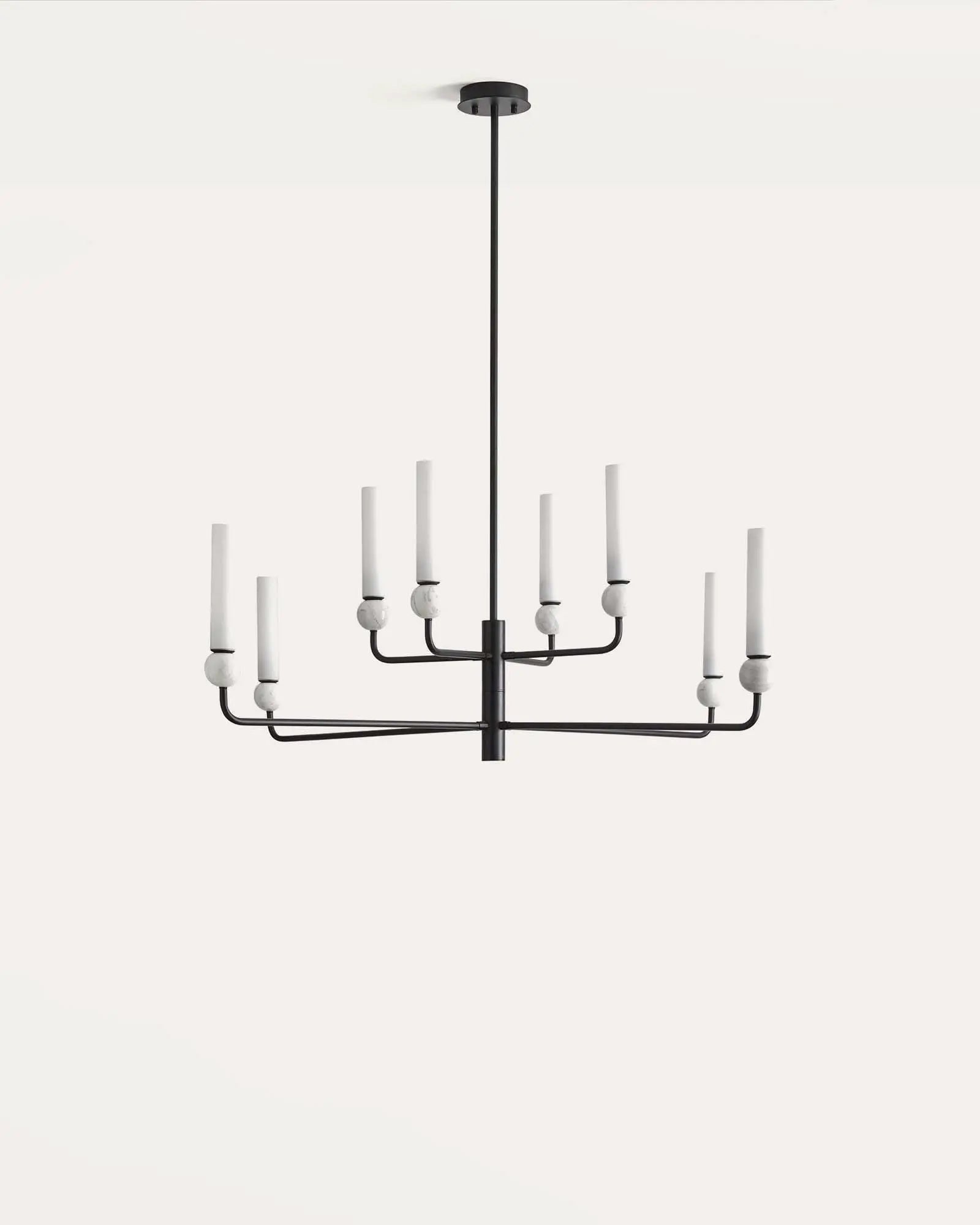 Delie 8 pendant light marble sphere and opal glass shade black