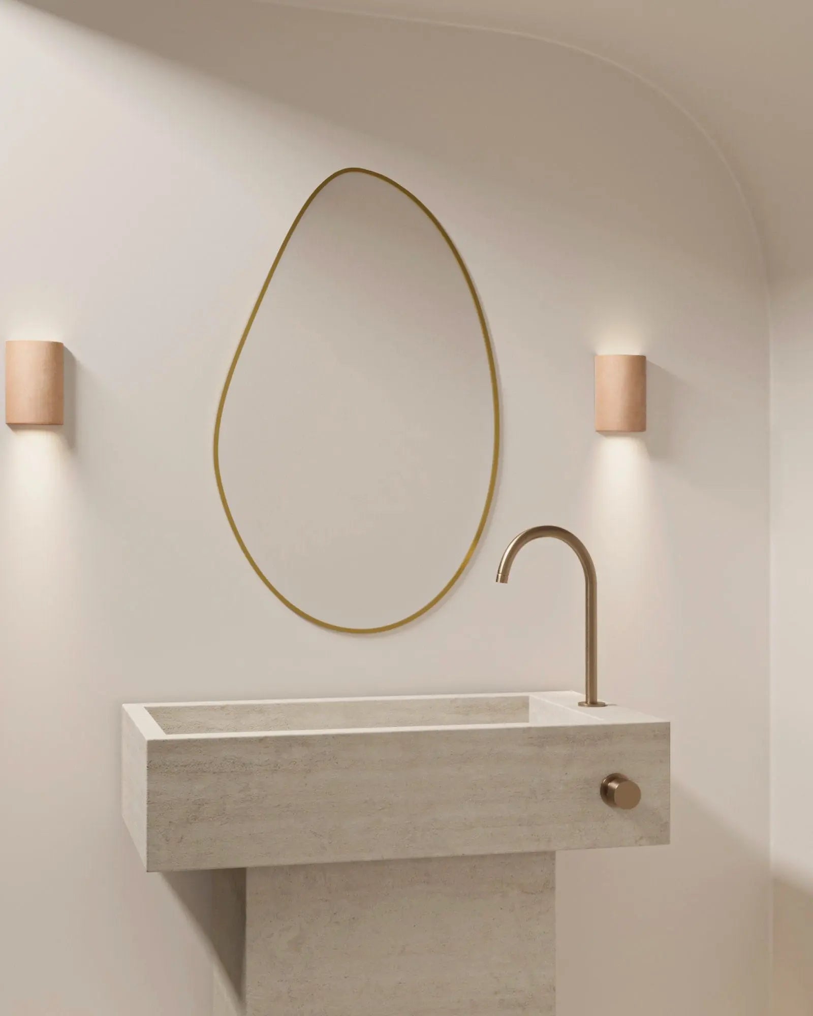 Nudie handmade ceramic wall light in a bathroom mirror sides