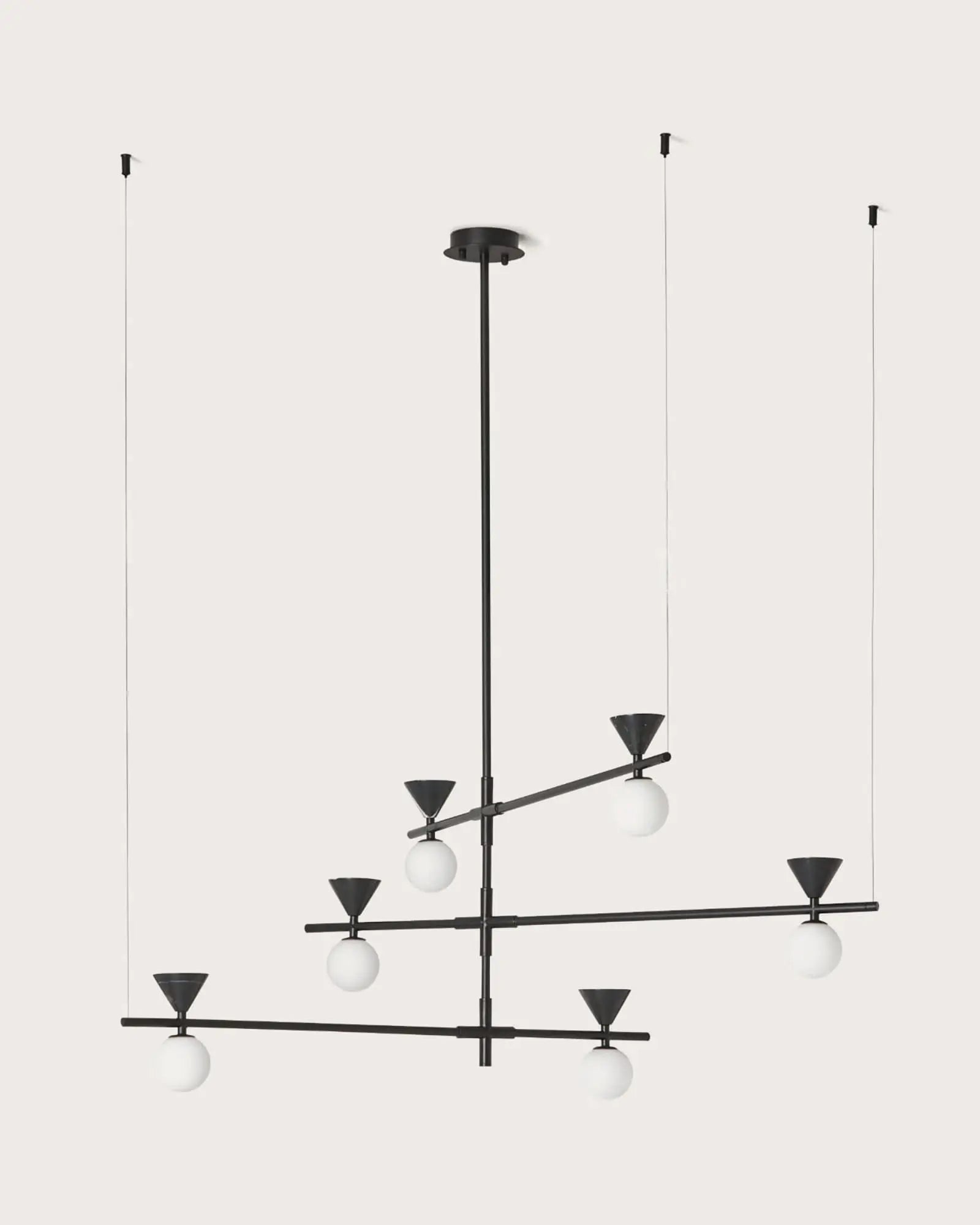 Oneta contemporary adjustable pendant light with 6 opal glass orb shades black