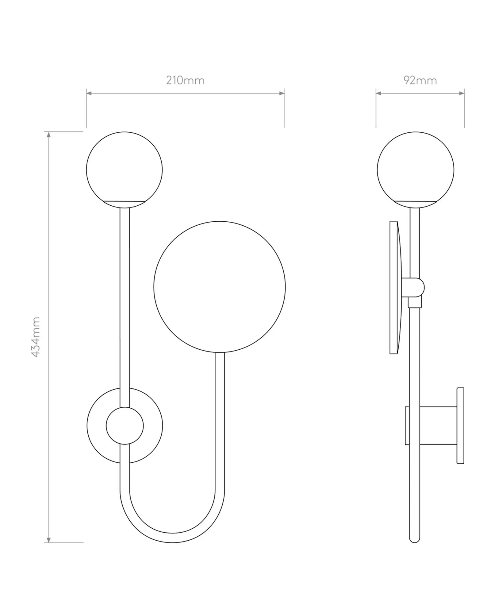 Orb opal glass wall light with adjustable mirror sizes