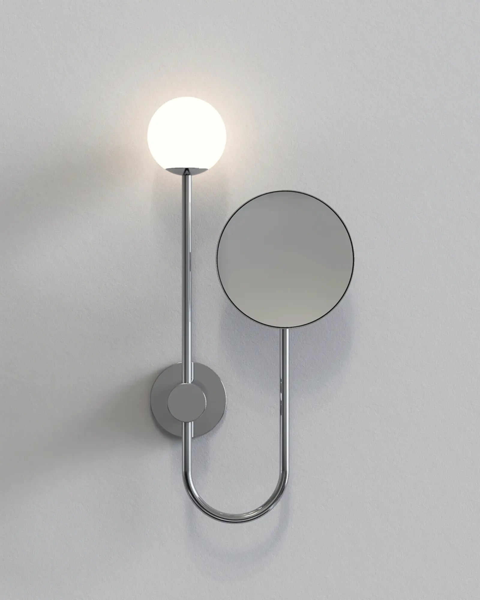 Orb opal glass wall light with adjustable mirror polished chrome