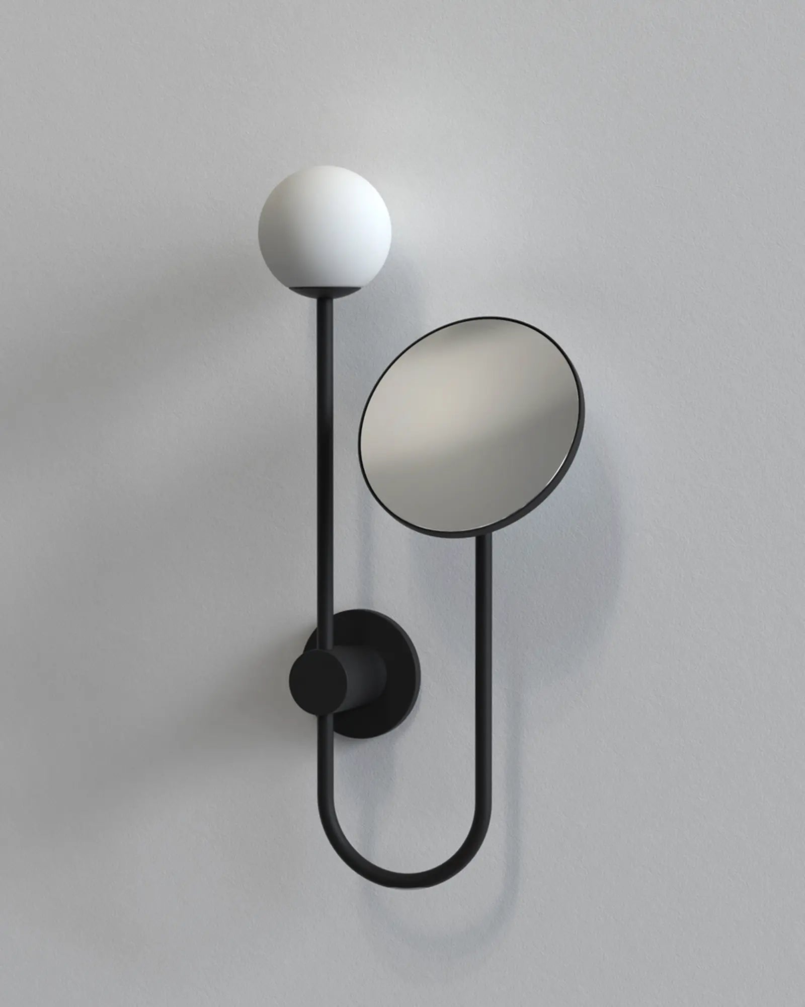 Orb opal glass wall light with adjustable mirror black