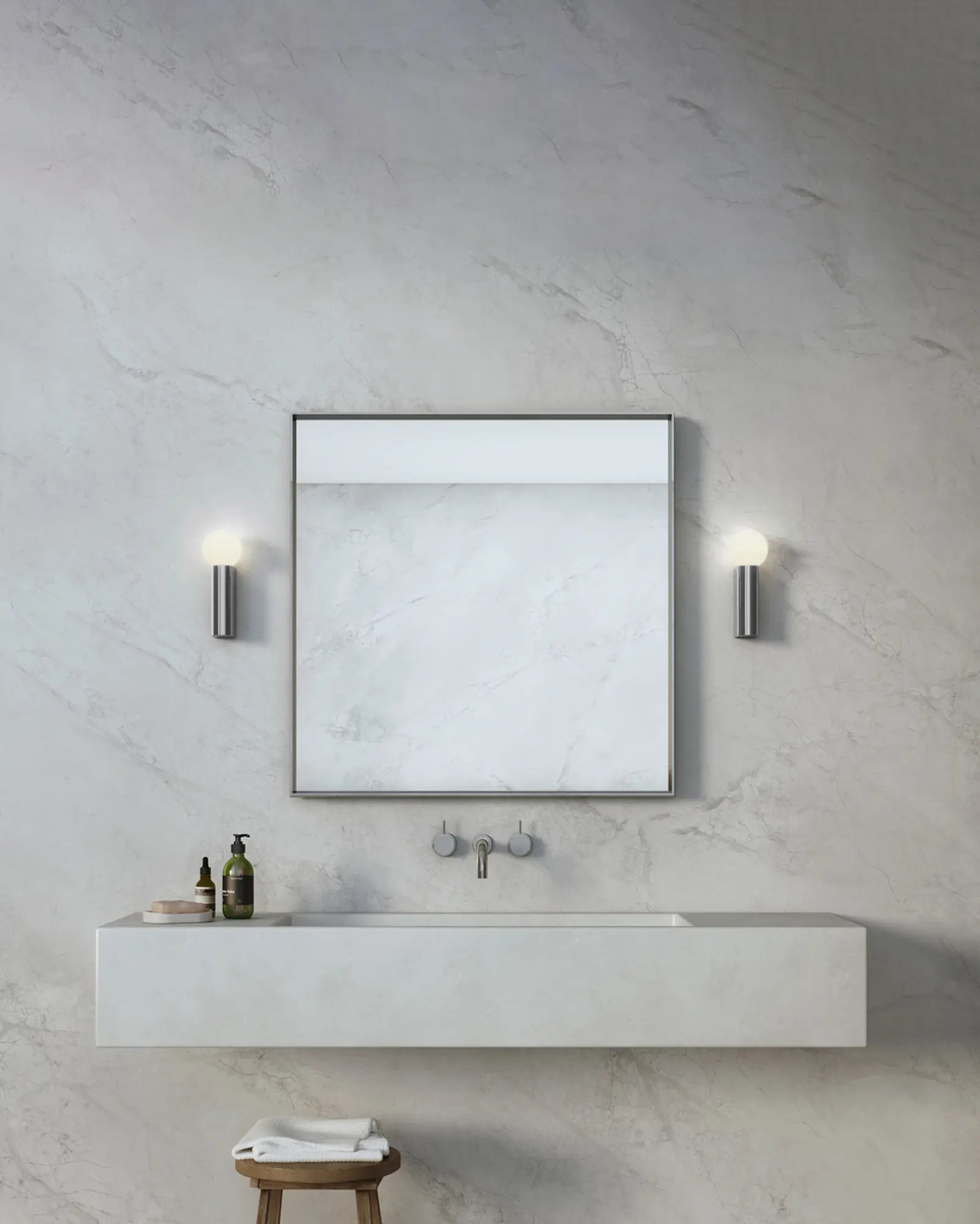 Ortona Single Wall Light in chrome bathroom mirror's sides