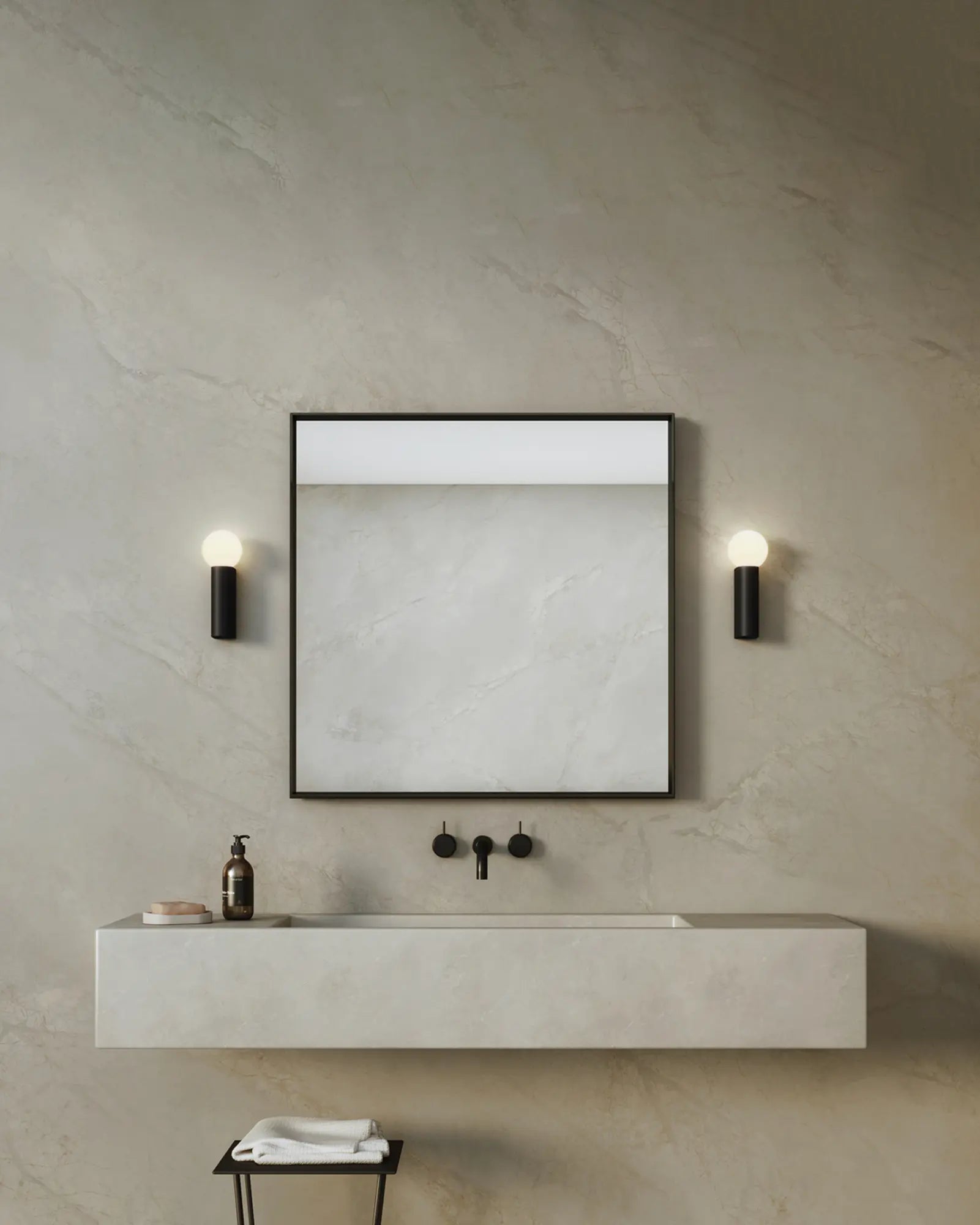 Ortona Single Wall Light in black bathroom mirror's sides