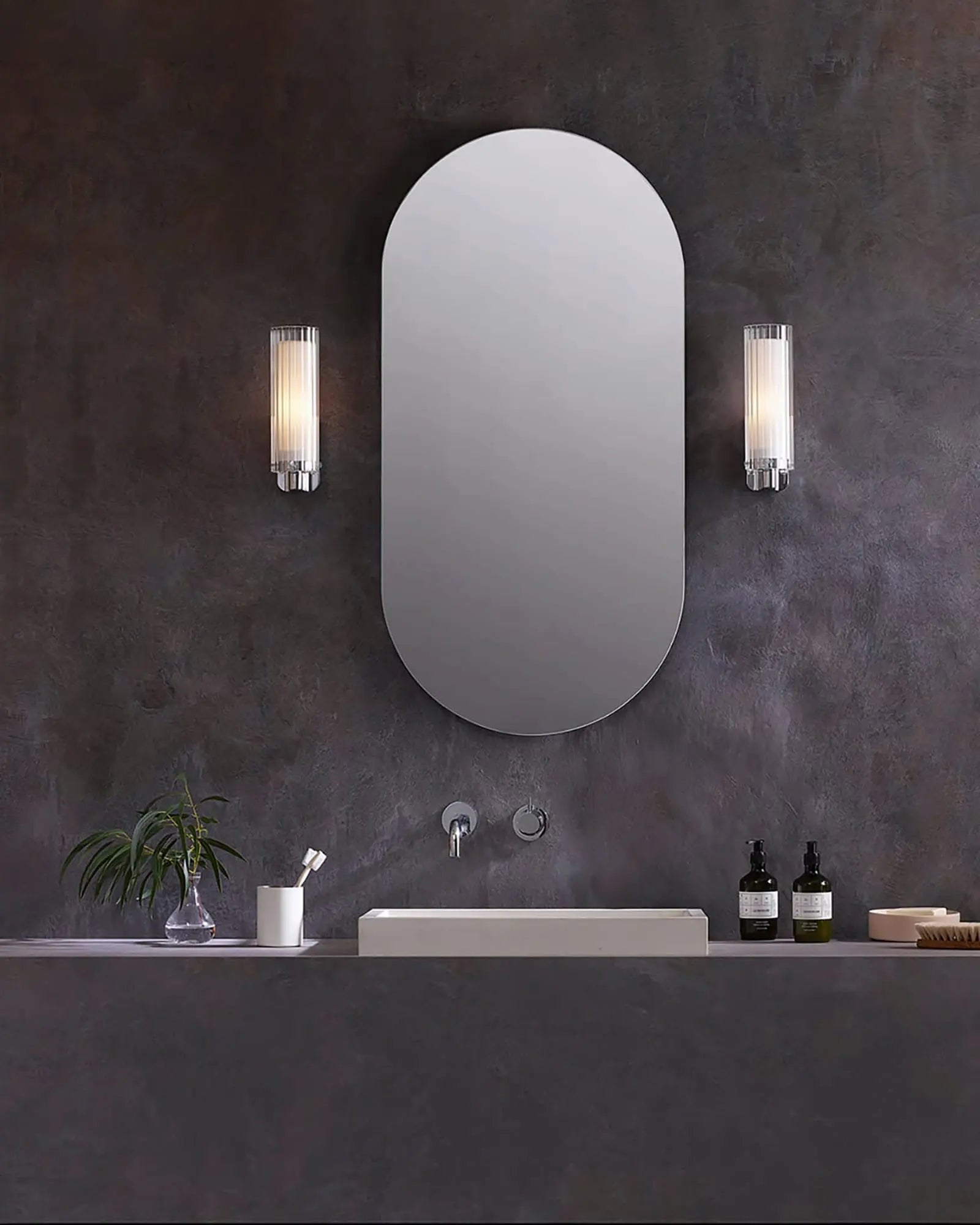 Ottavino ribbed glass and chrome bathroom wall light mirror's side