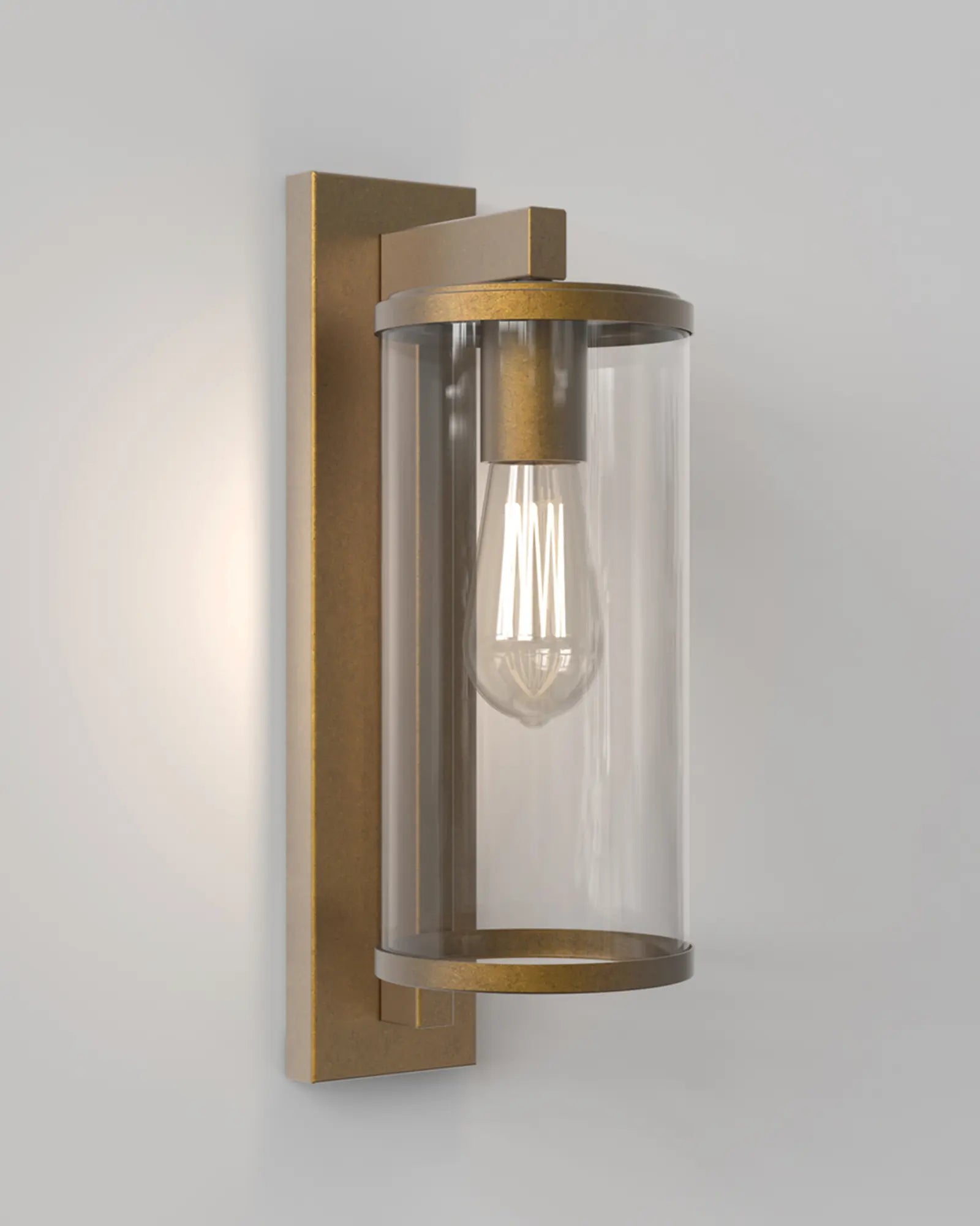 Pimlico Outdoor lantern style metal and glass wall light brass 400