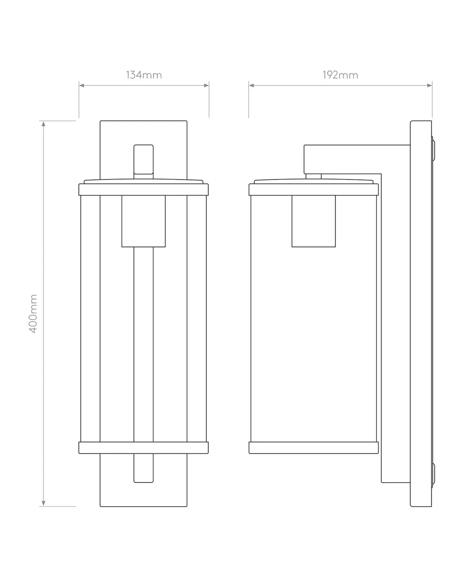Pimlico Outdoor lantern style metal and glass wall light 400 sizes