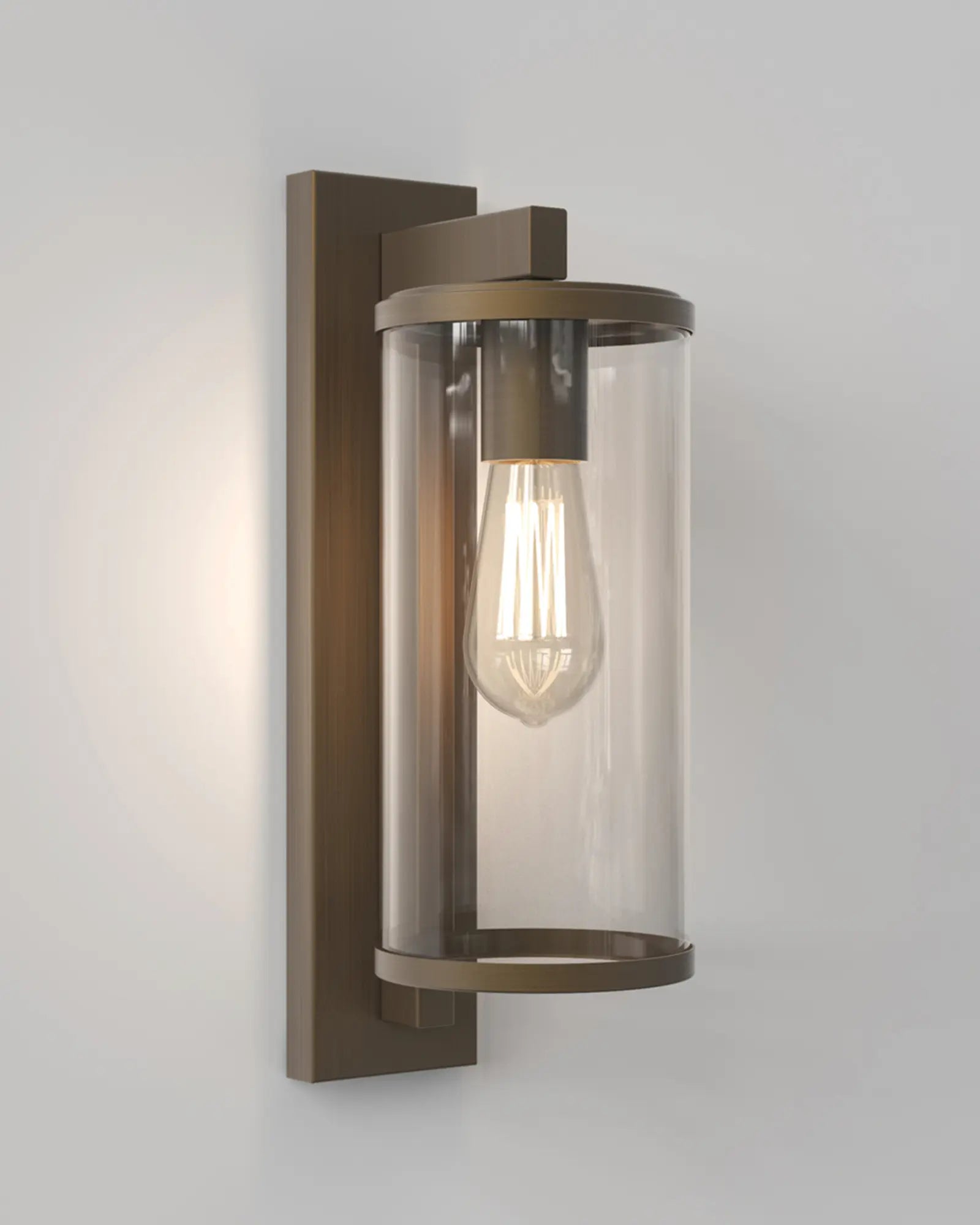 Pimlico Outdoor lantern style metal and glass wall light bronze 400