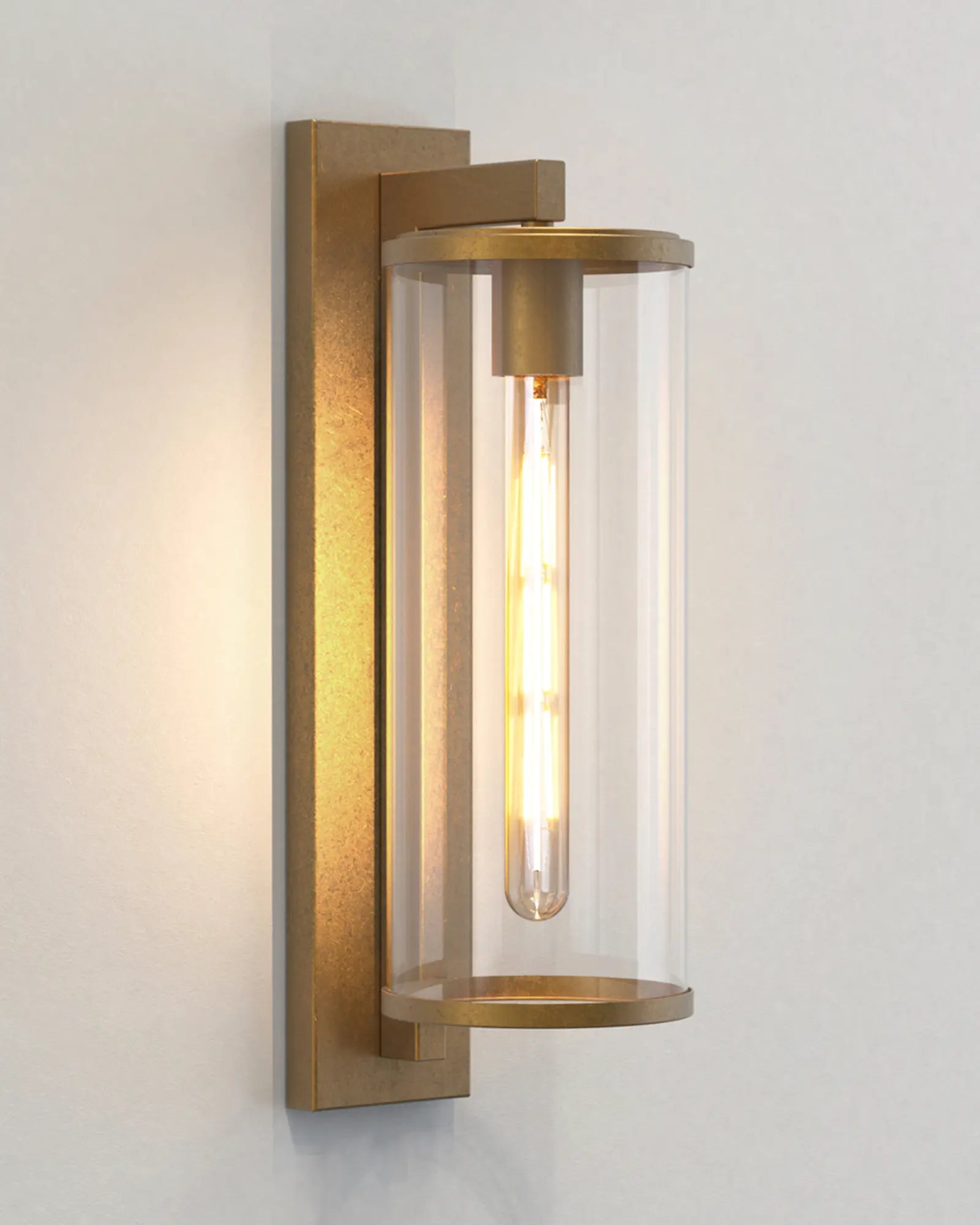 Pimlico Outdoor lantern style metal and glass wall light brass 500