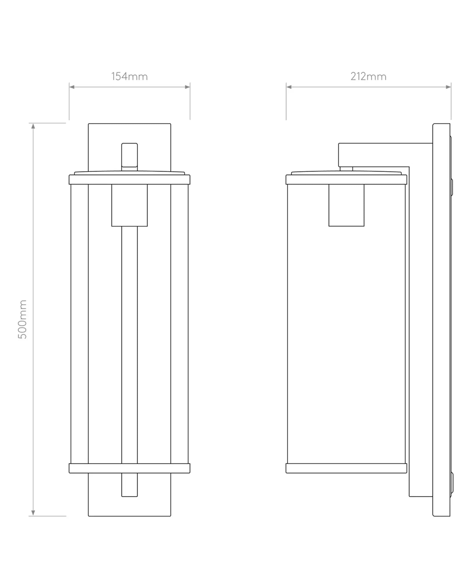 Pimlico Outdoor lantern style metal and glass wall light 500 sizes