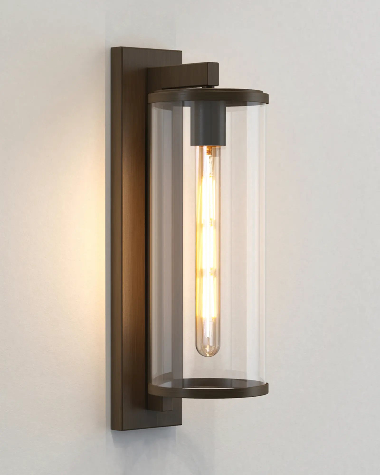 Pimlico Outdoor lantern style metal and glass wall light bronze 500