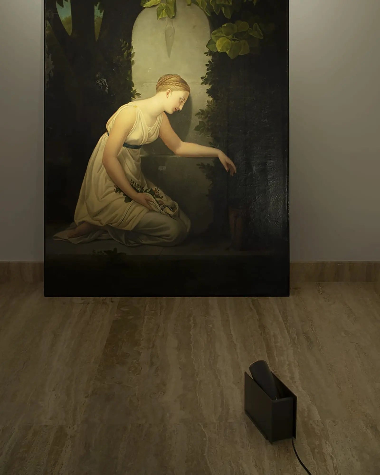 Plint adjustable minimal rectangular floor lamp in a museum