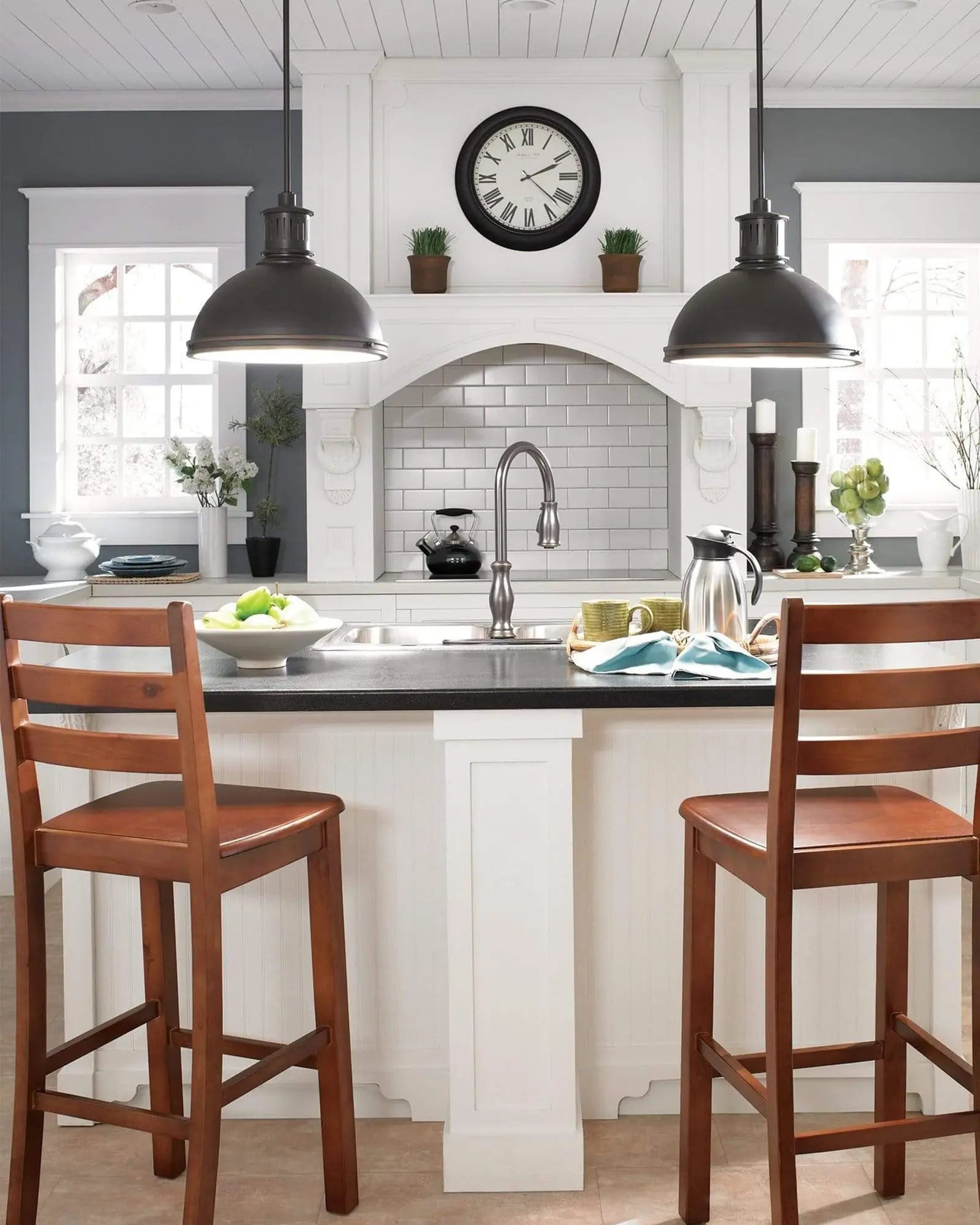 Pratt large dome pendant light above a kitchen island