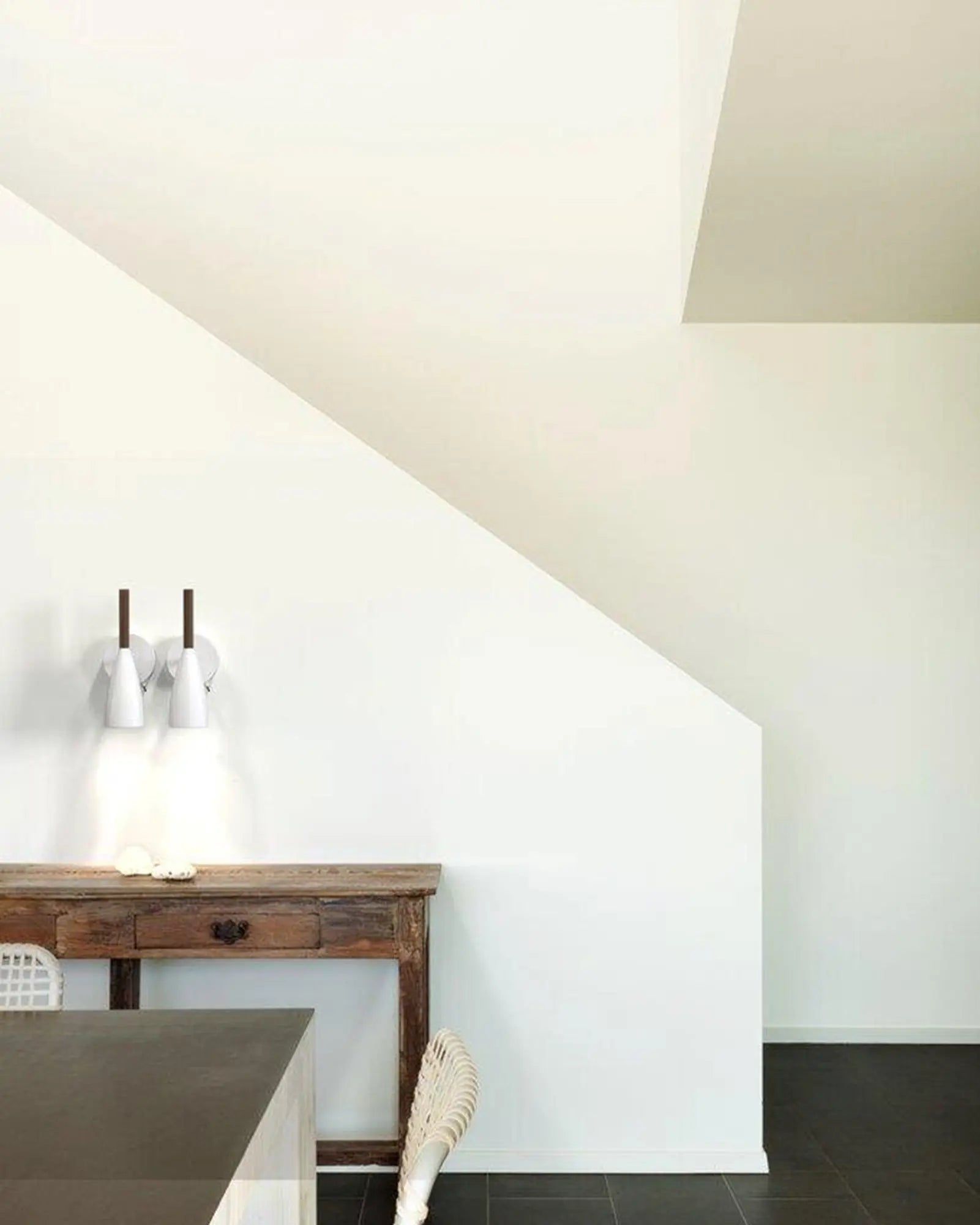 Pure Scandinavian metal and timber contemporary wall light cluster above a desk