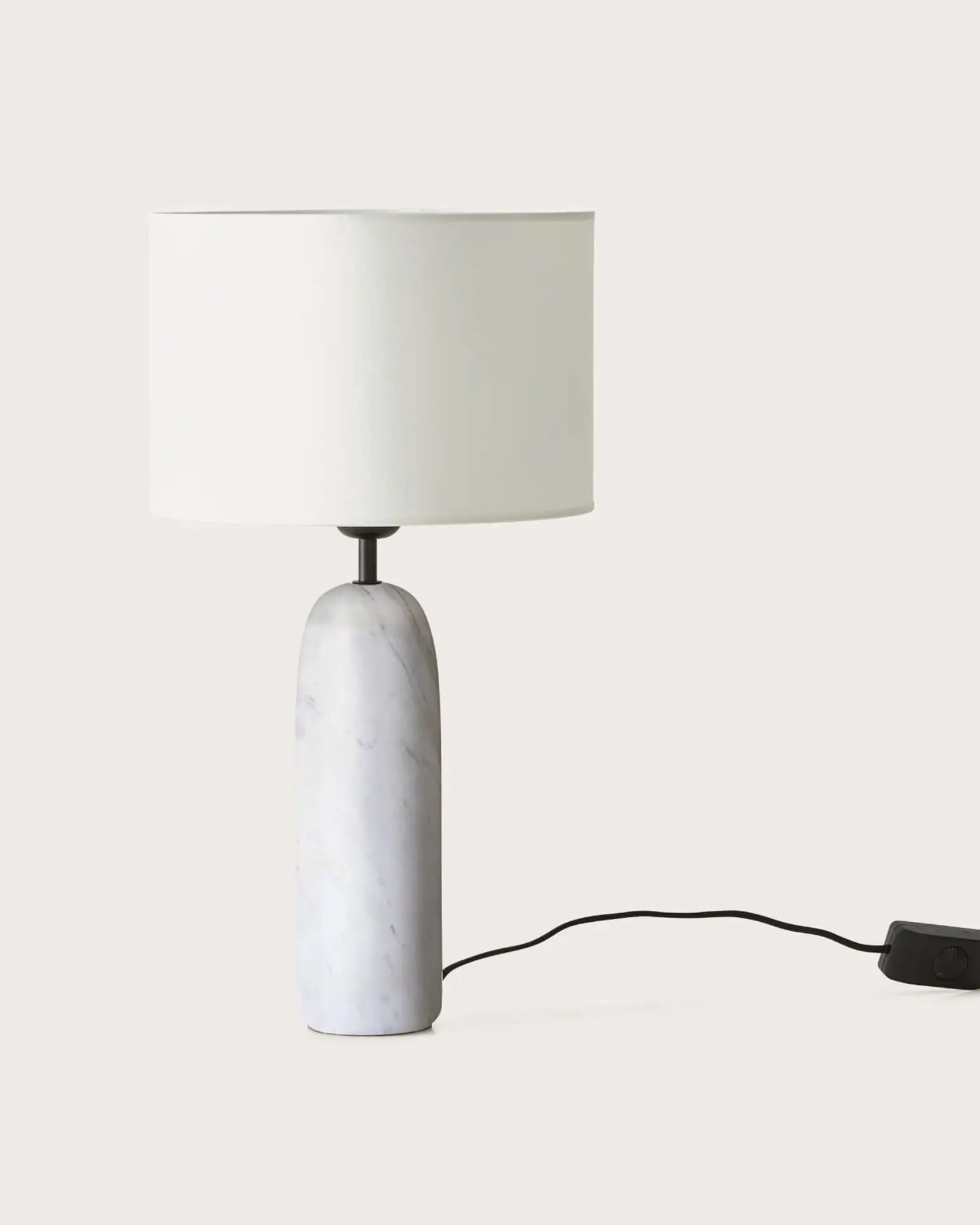 Shin decorative large table lamp with white marble body and fabric shade