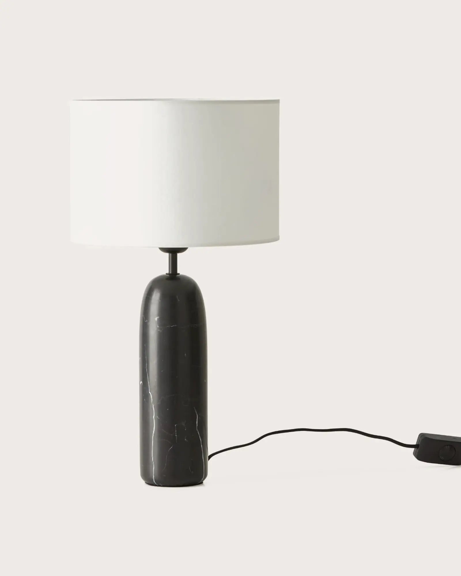Shin decorative large table lamp with black marble body and fabric shade