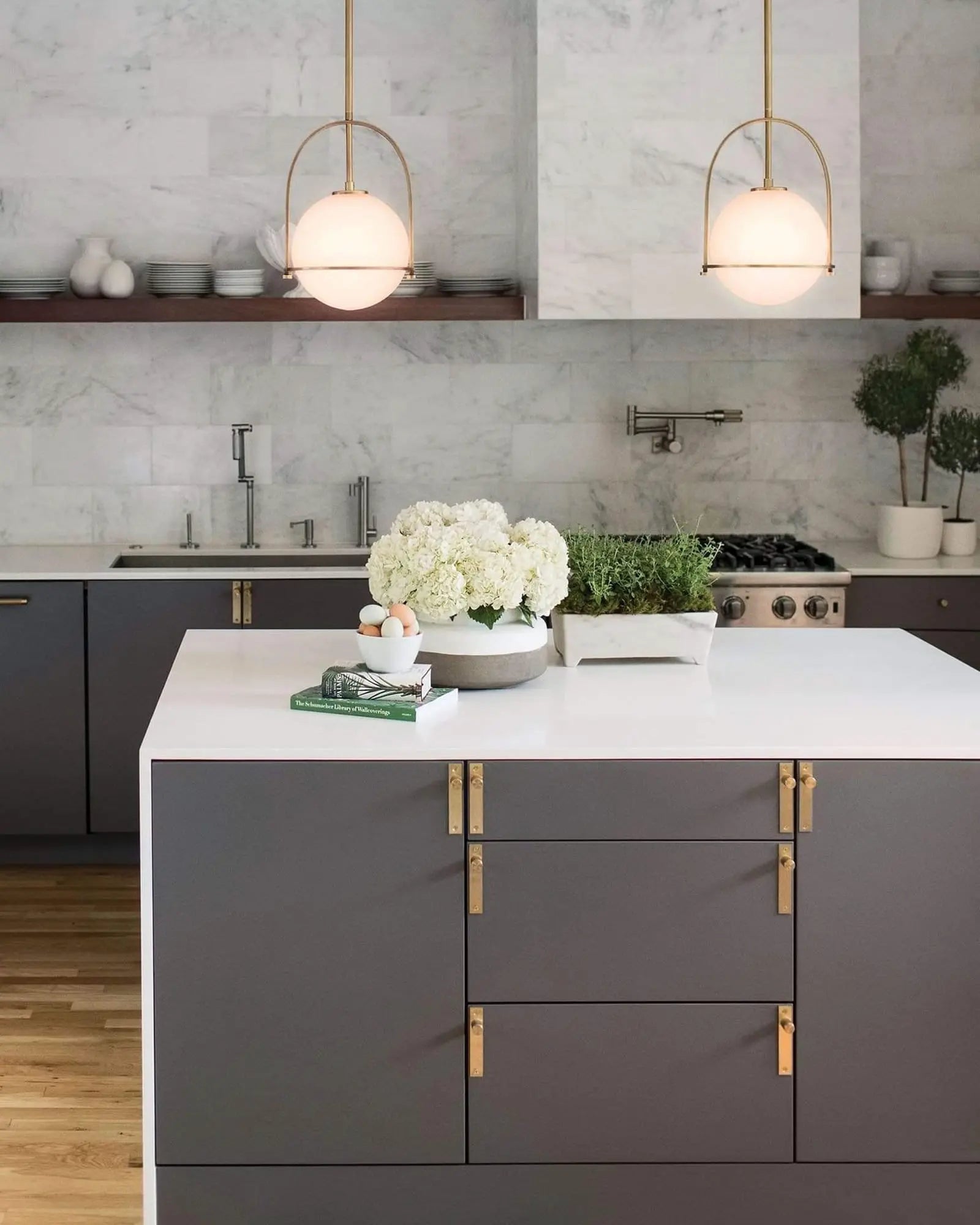 Somerset pendant light cluster above kitchen