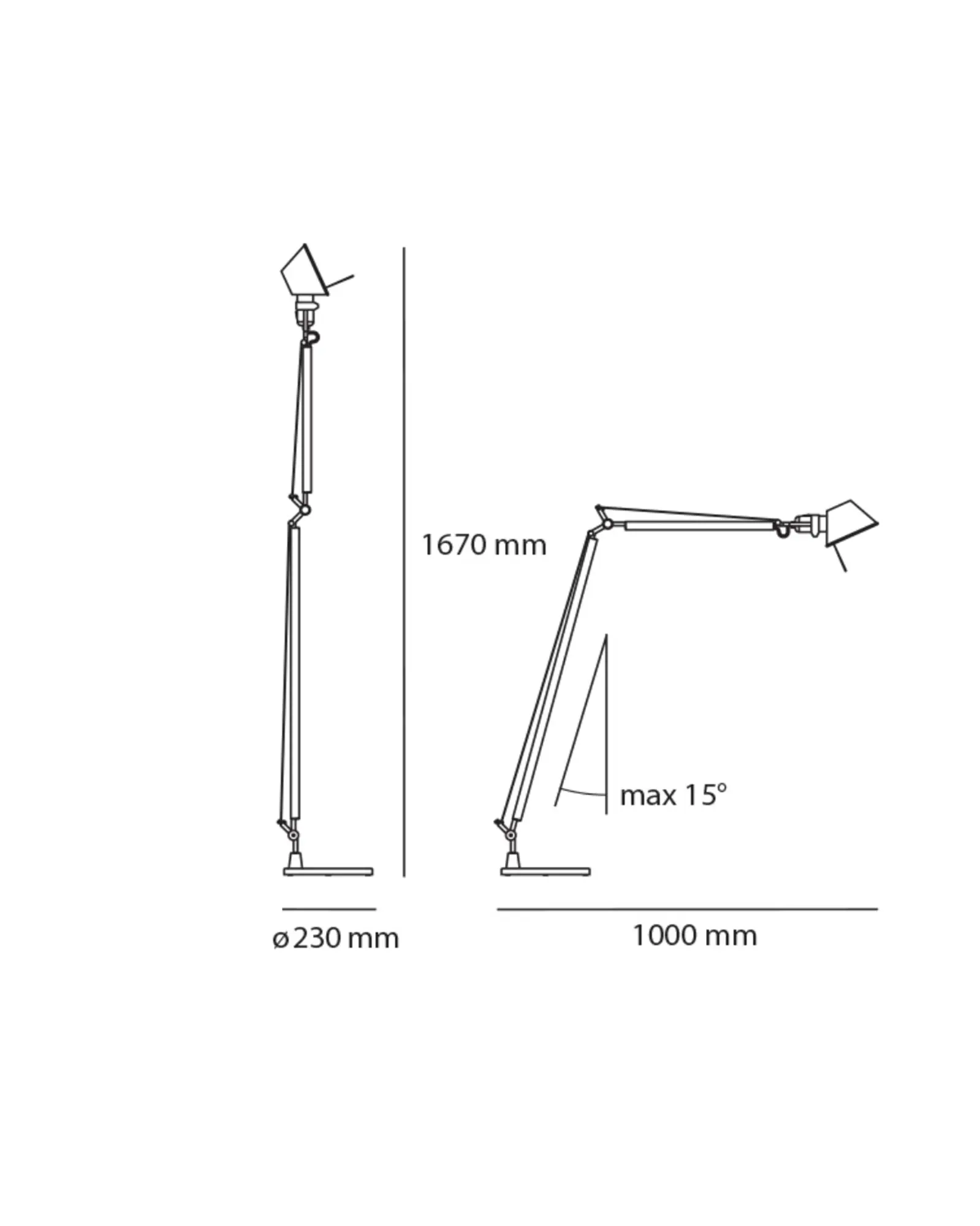 Tolomeo reading adjustable floor lamp sizes