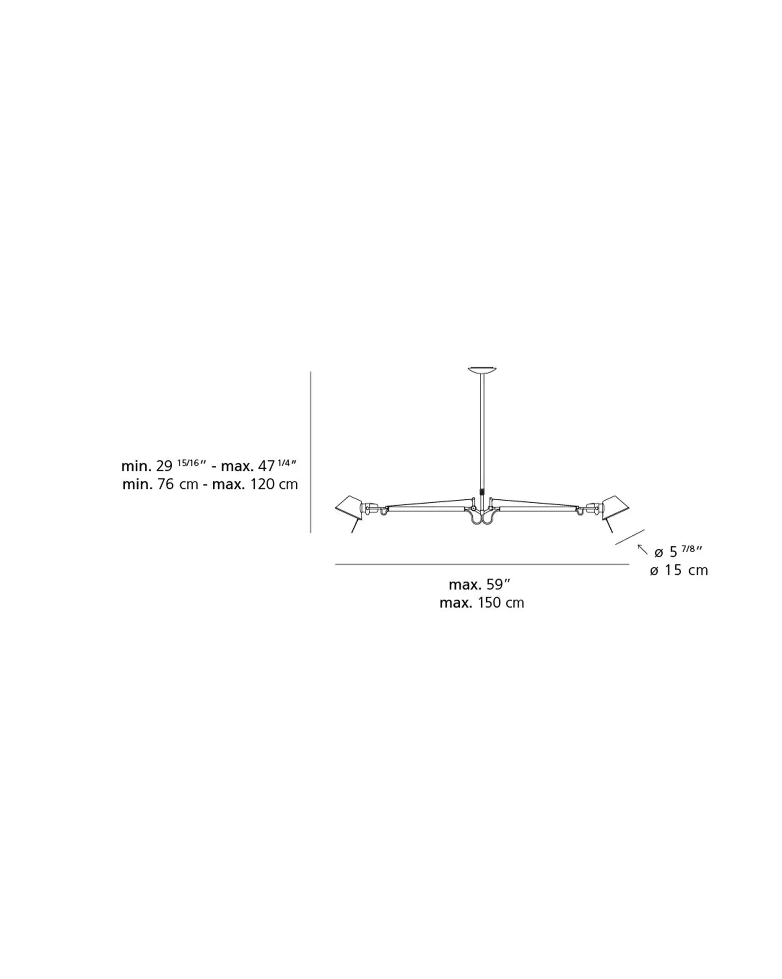 Tolomeo 2 arms italian designer pendant light sizes
