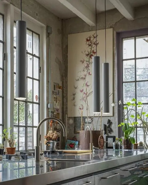Tubo Pendant light above a kitchen