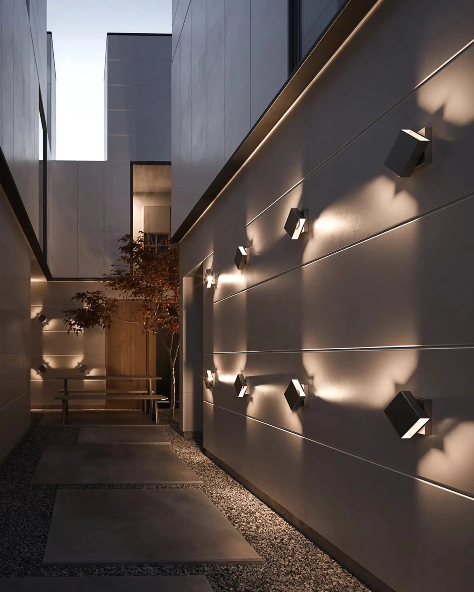 Turn Scandinavian adjustable rectangular wall light cluster on exterior wall