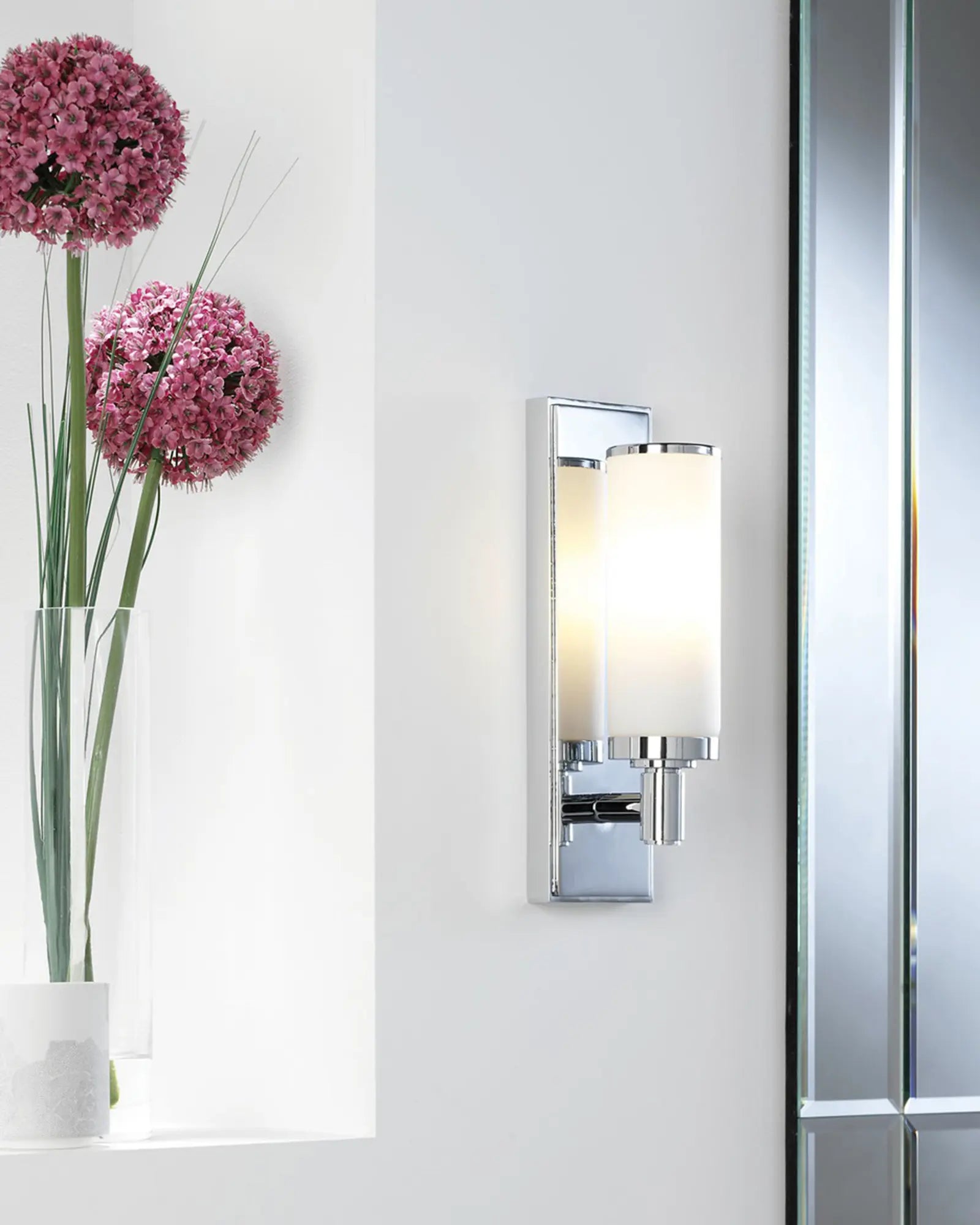Verona classic bathroom wall light in metal and etched glass mirror side