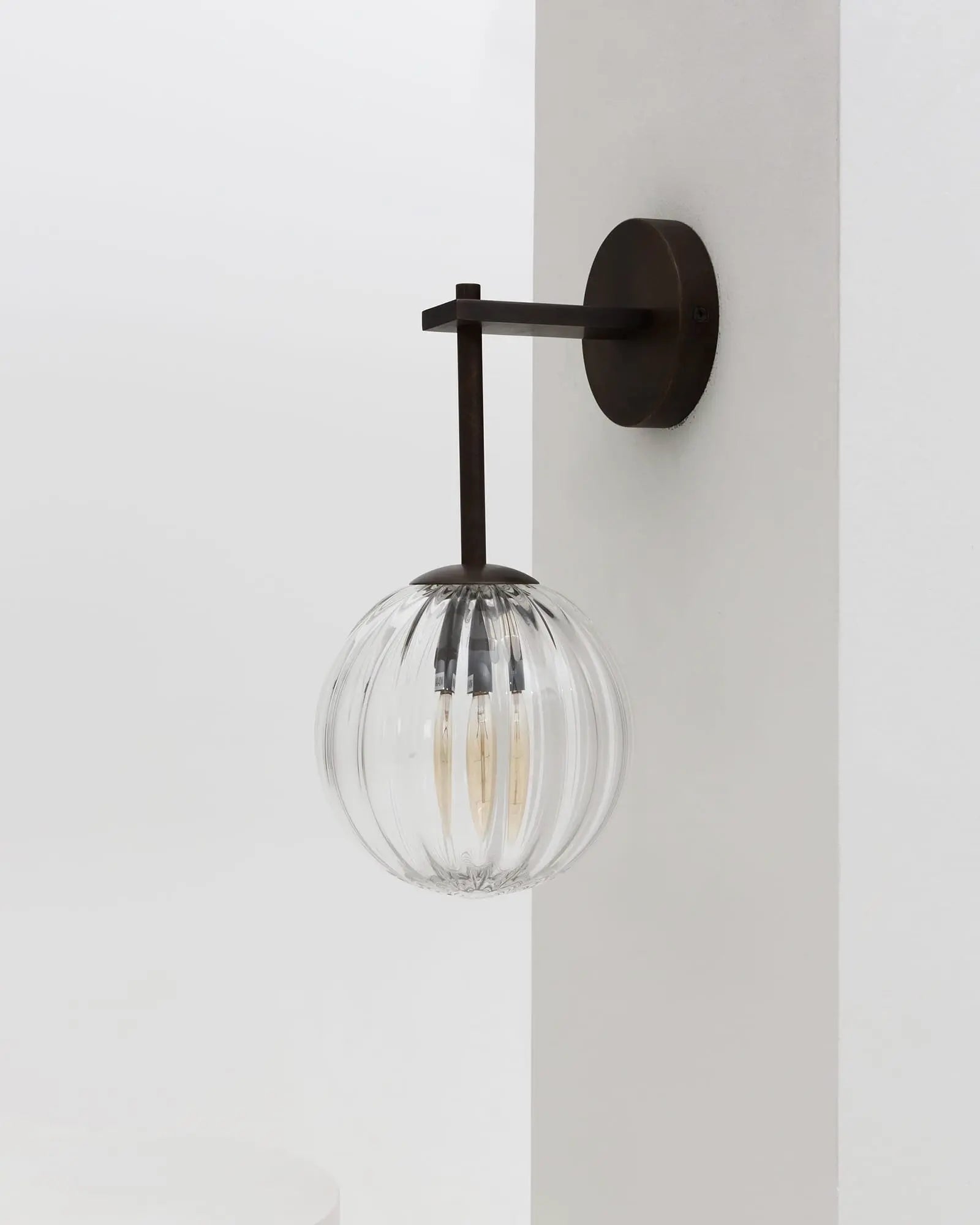 Vintage square ribbed blown glass wall light