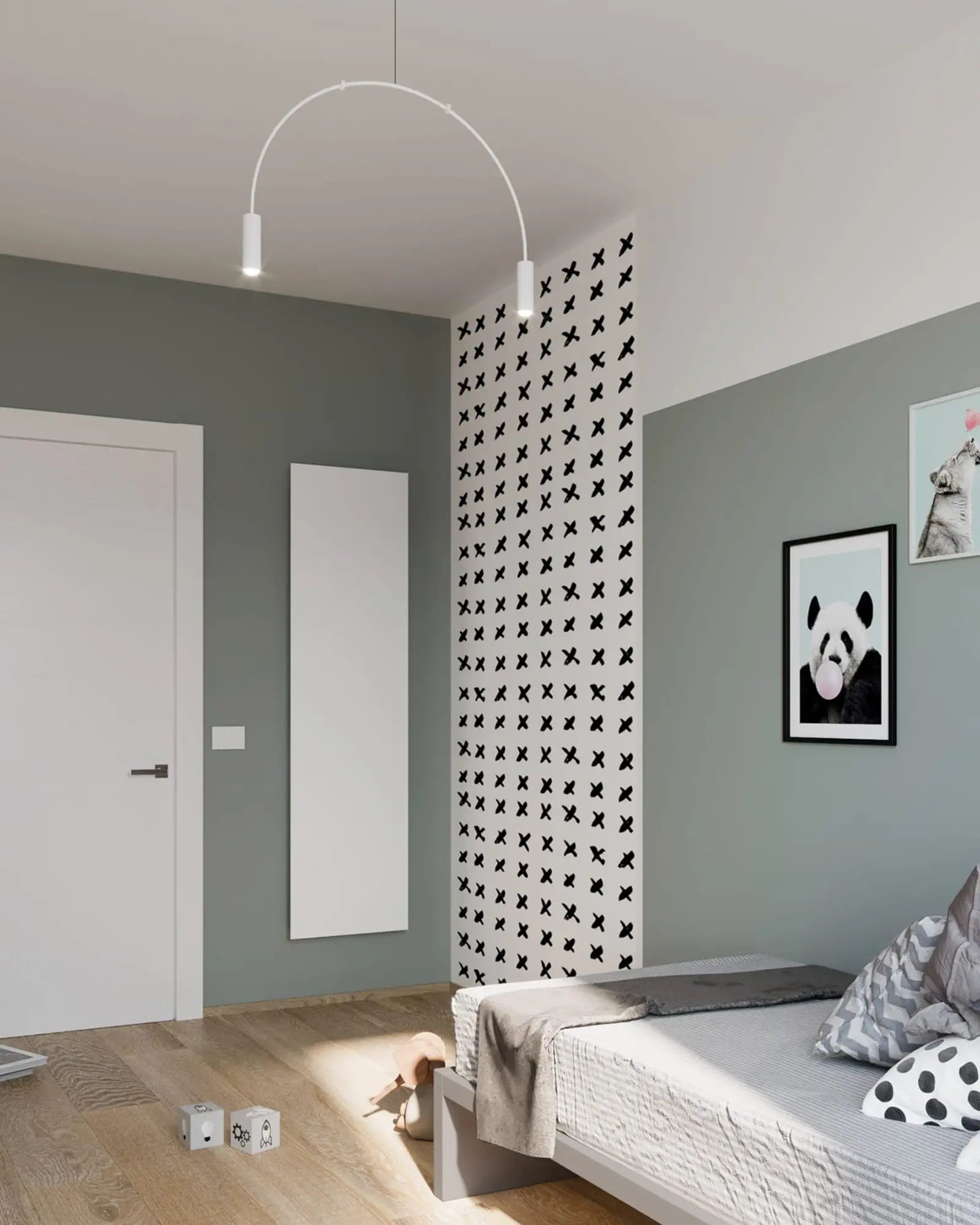 Volta Linear pendant light by Estiluz Lighting in a bedroom