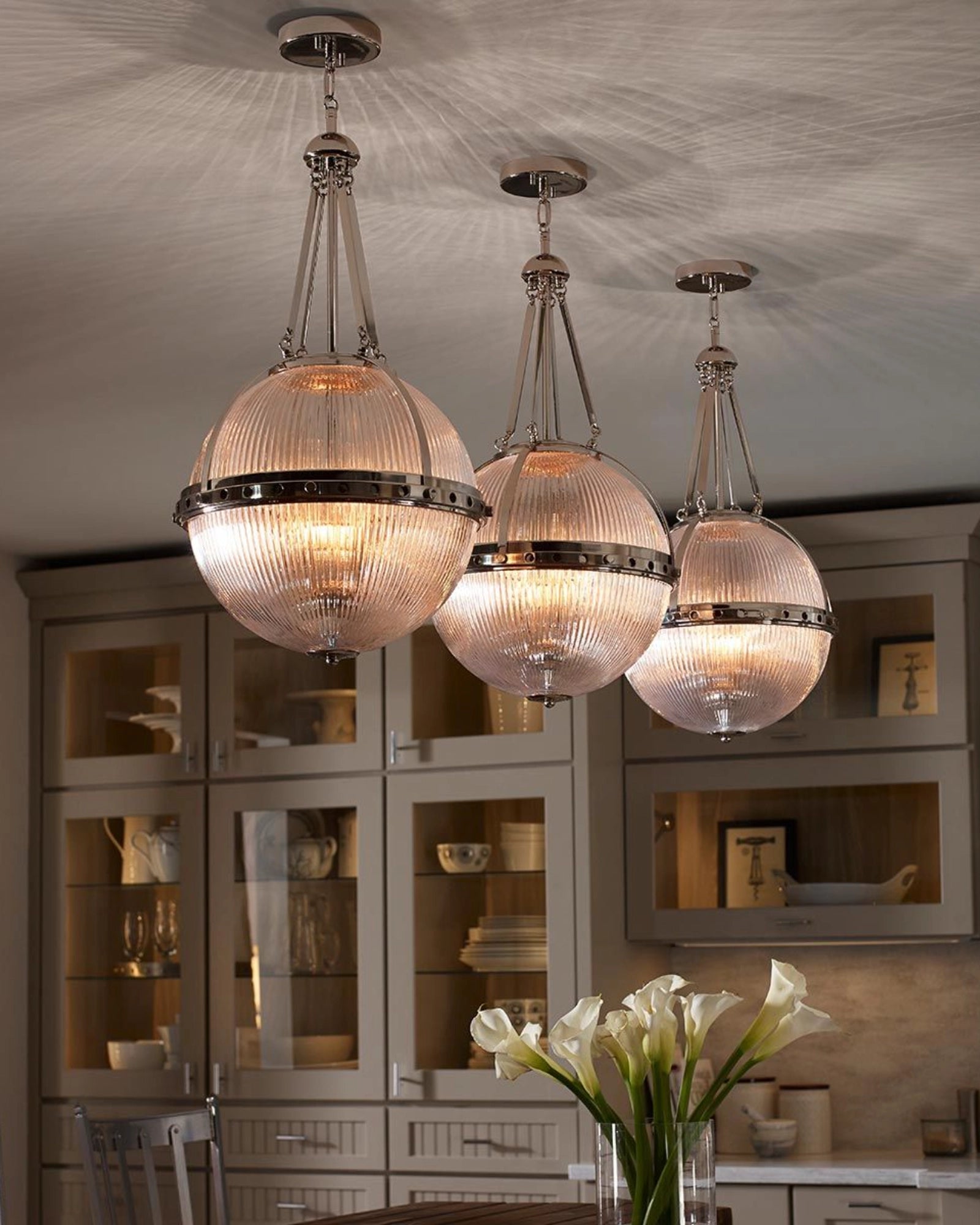 Asher 3lt Pendant Light by Elstead featured in a traditional dining room | Nook Collections