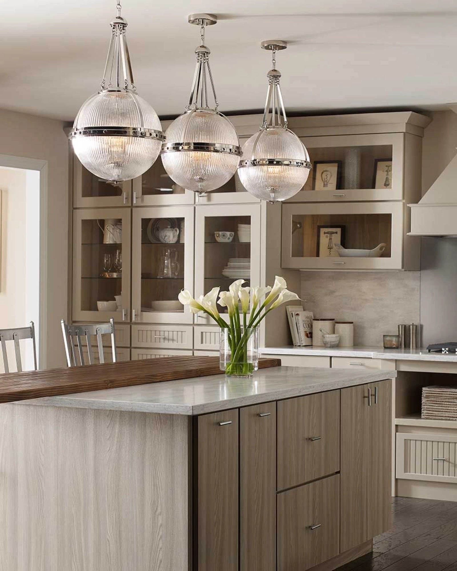 Asher 3lt Pendant Light by Elstead featured in a traditional kitchen | Nook Collections