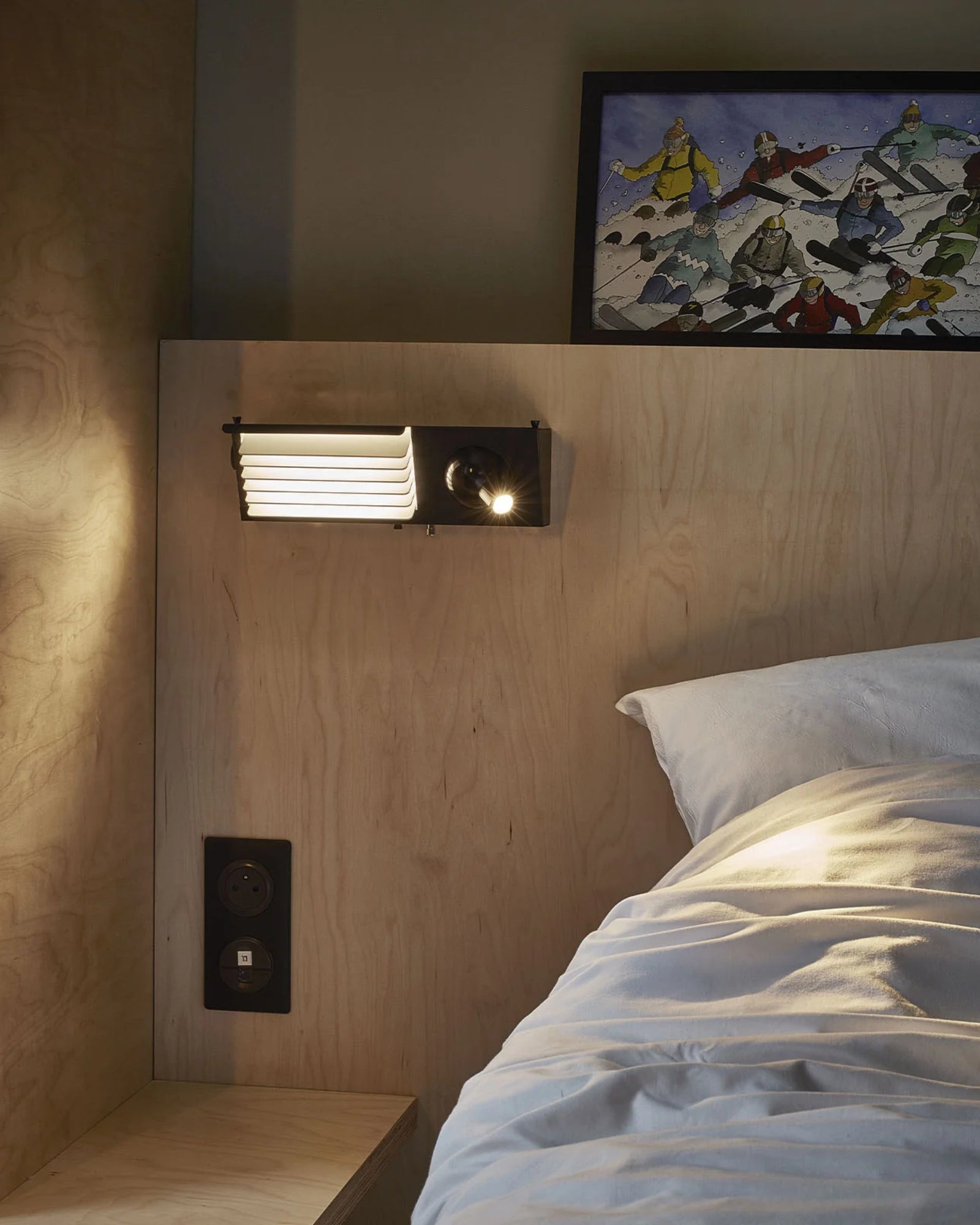 Biny Wall Light by DCW Interiors featured in a modern contemporary bedroom | Nook Collections