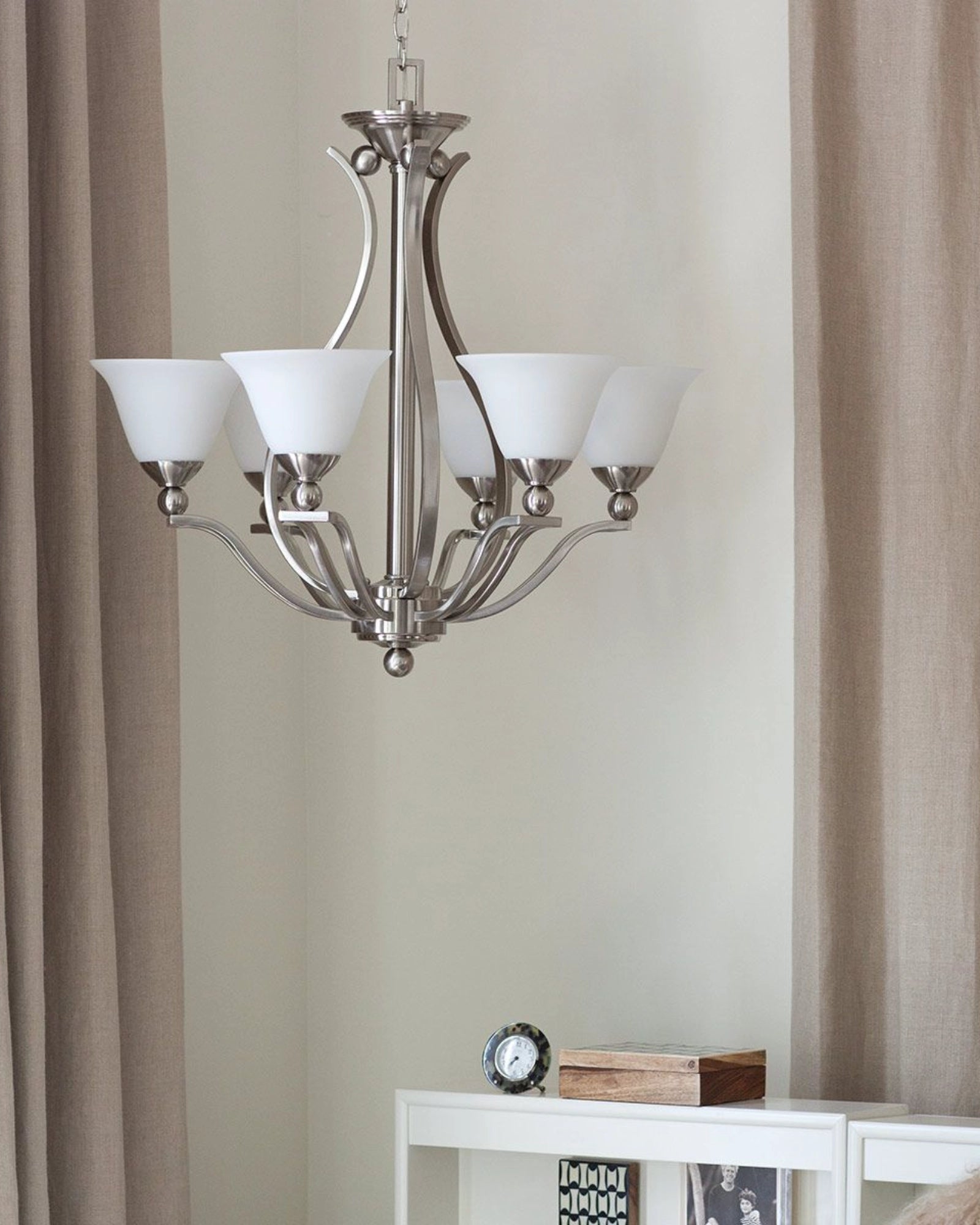 Bolla 5lt Chandelier by Elstead featured in a traditional bedroom | Nook Collections