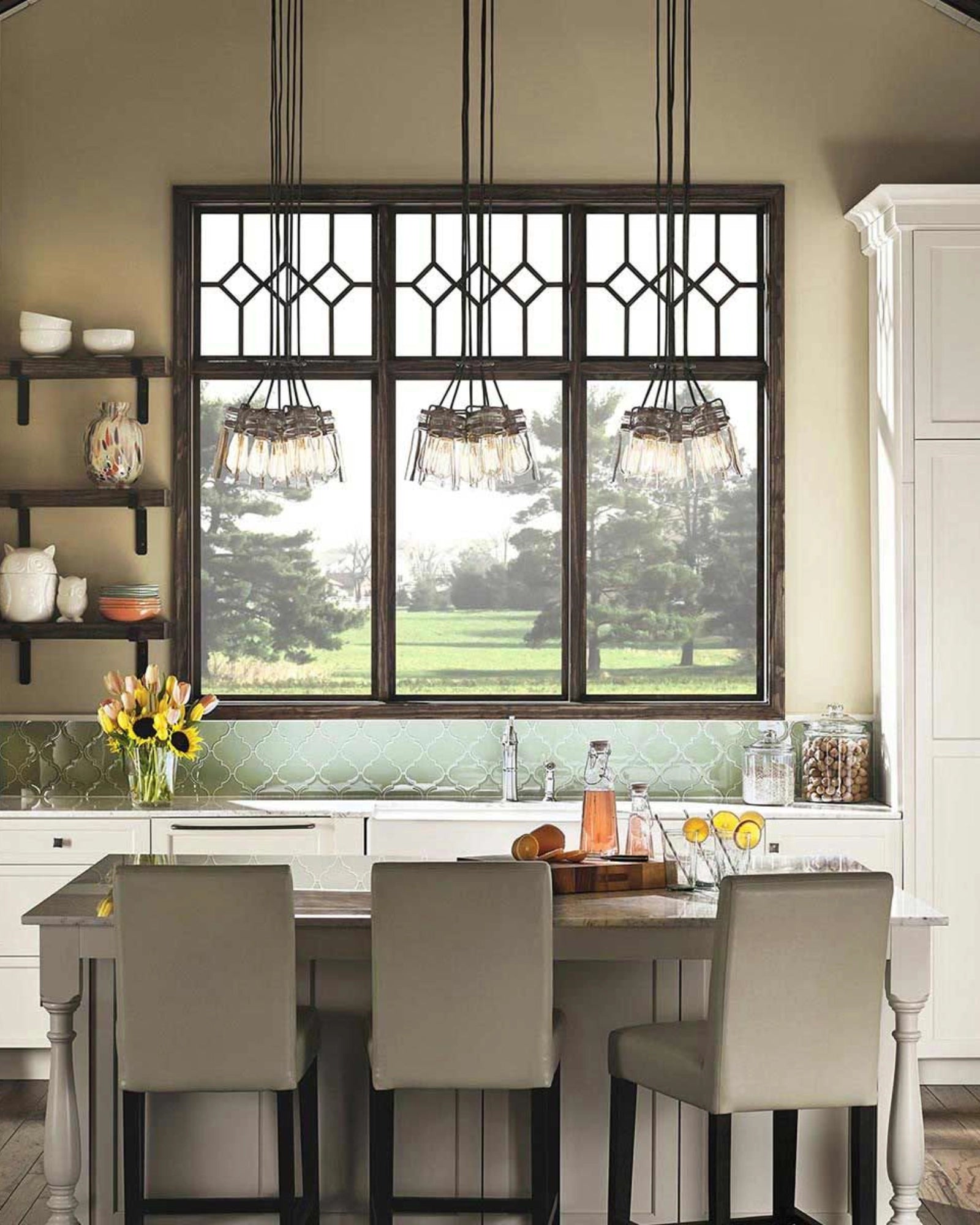 Brinley 6lt Pendant Light by Elstead featured in a traditional dining room | Nook Collections