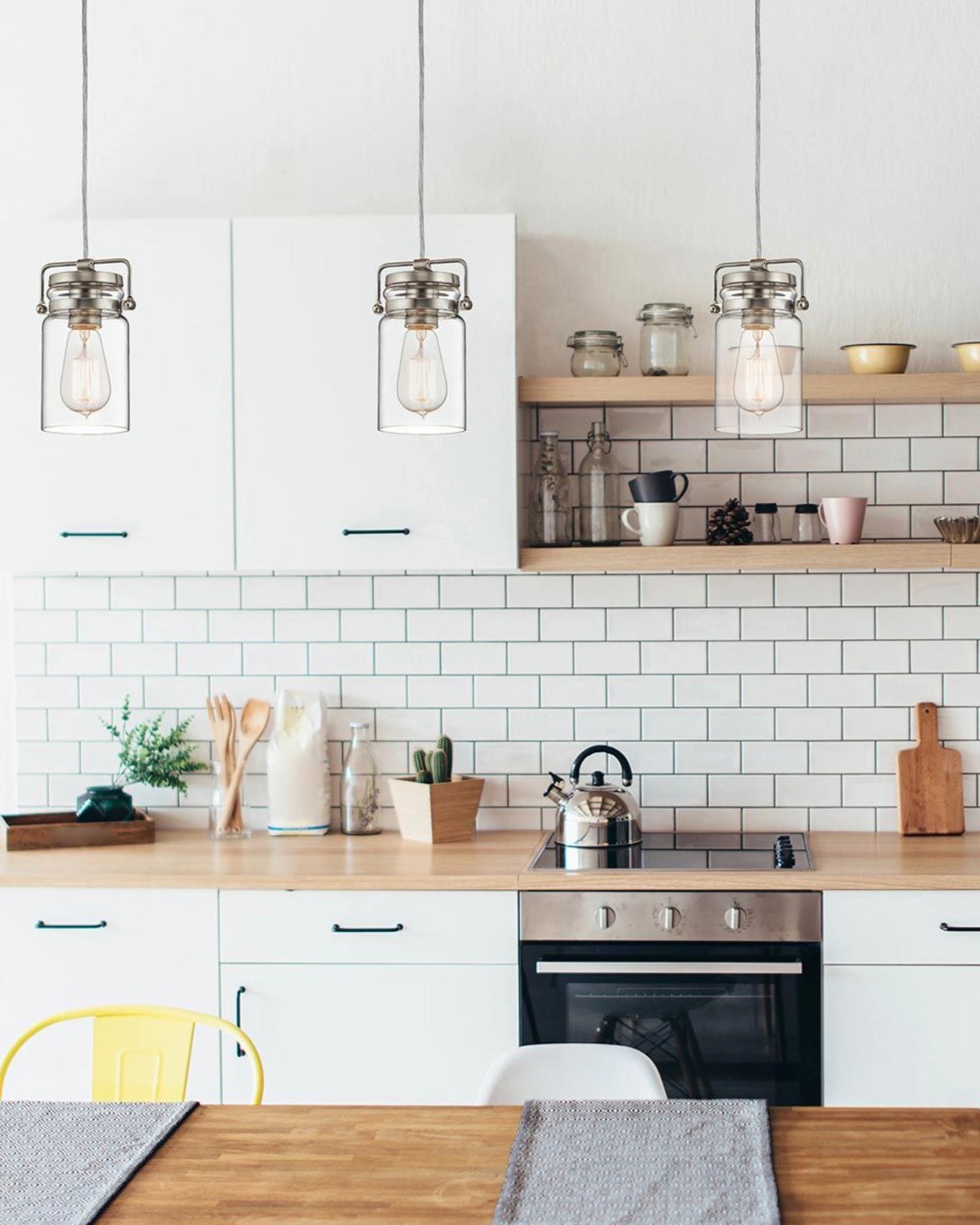 Brinley Mini Pendant Light by Elstead featured in a traditional kitchen | Nook Collections