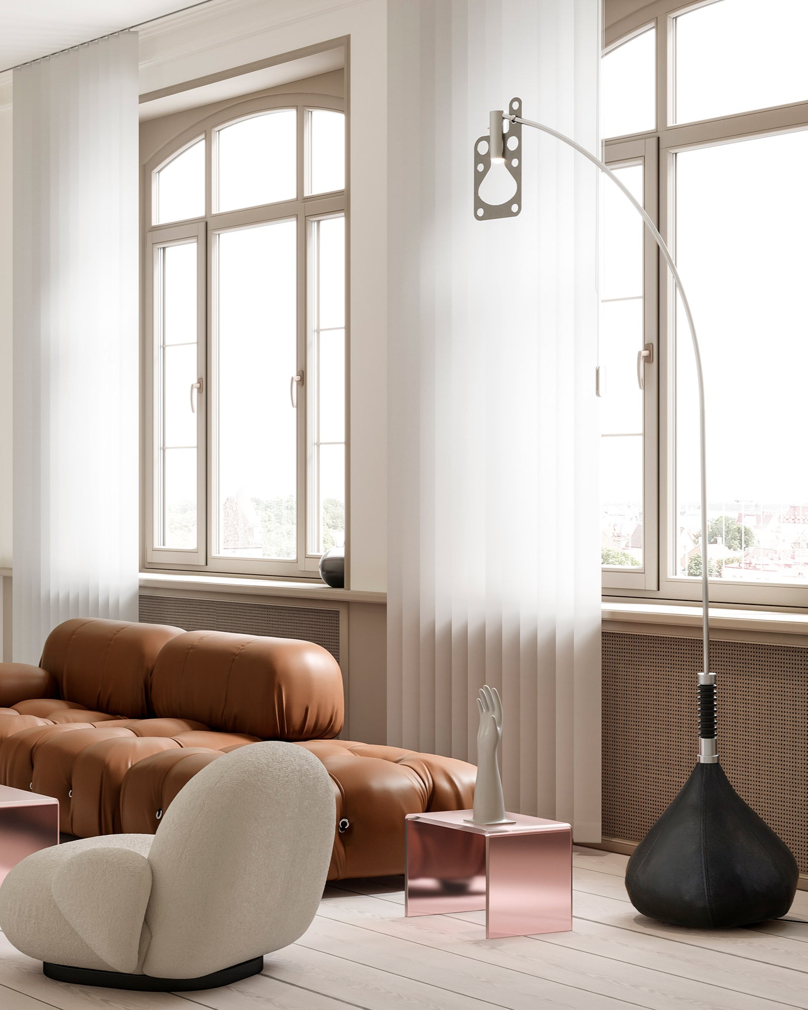 Bul Bo Floor Lamp by Axolight featured in a modern contemporary living room | Nook Collections