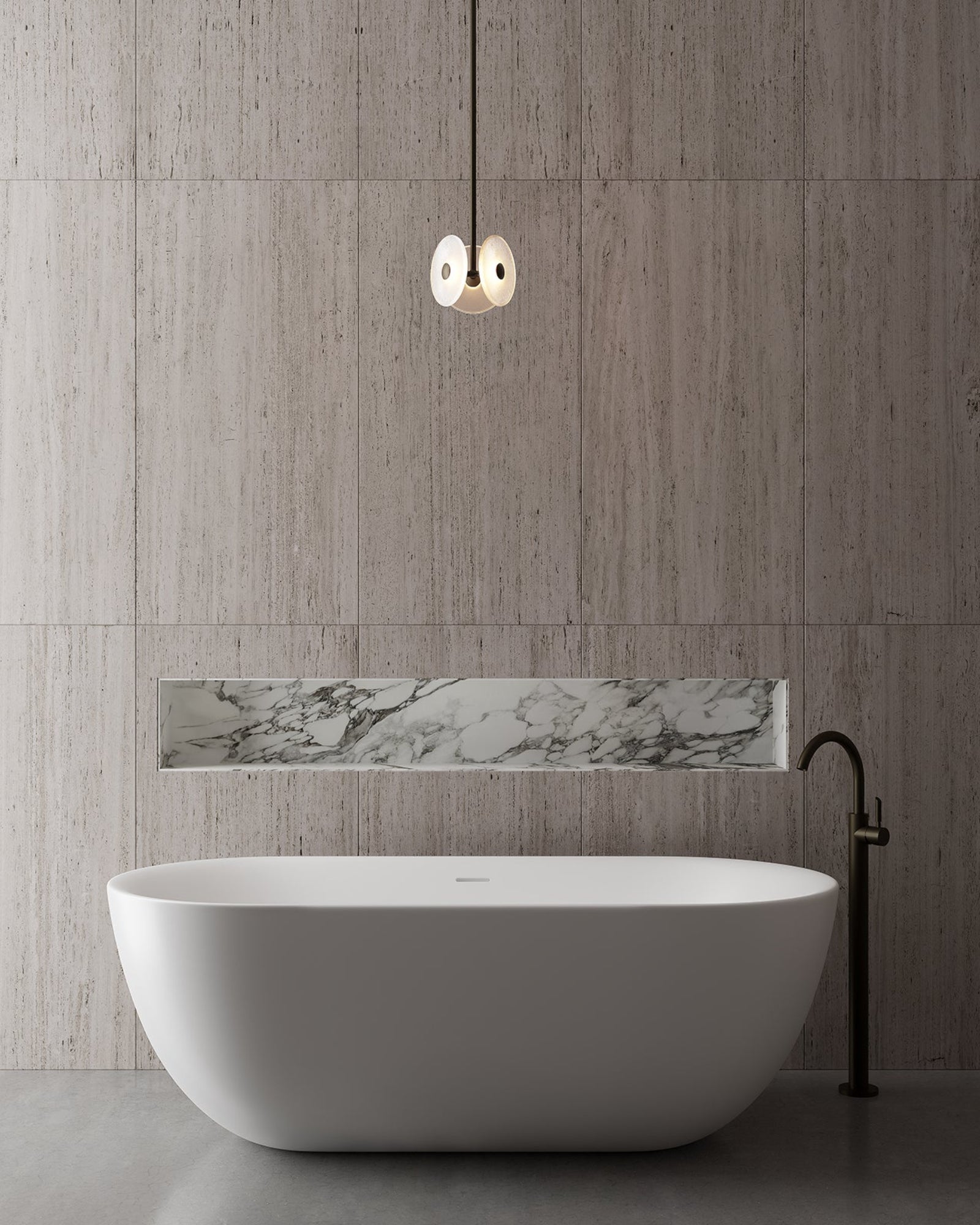 Coral Tri Pendant Light by SØKTAS featured in a modern contemporary bathroom | Nook Collections