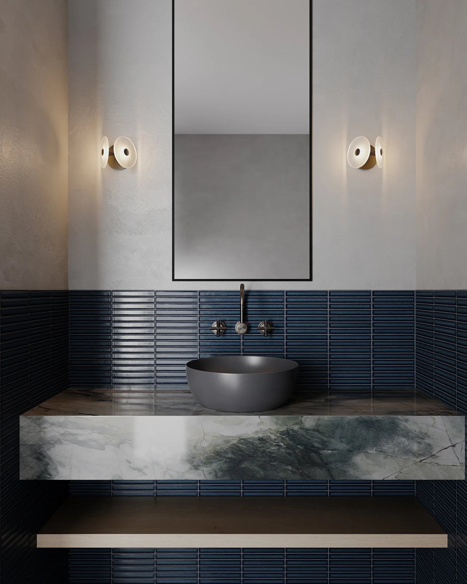 Coral Twin Wall Light by SØKTAS featured in a modern contemporary bathroom | Nook Collections